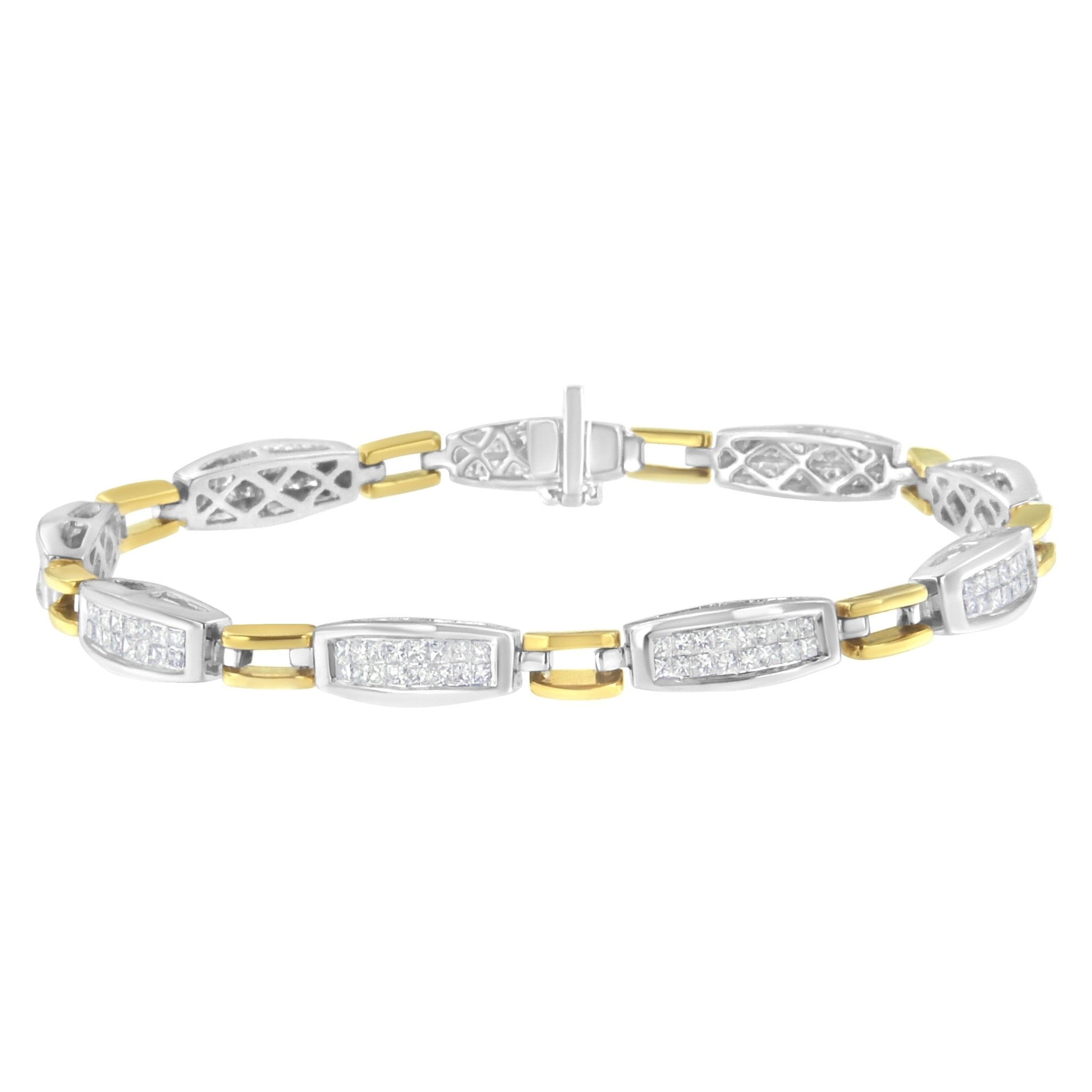 14K Yellow And White Gold 2.0 Cttw Princess Cut Diamond Tapered And Equal Sign Link Bracelet (G-H Color, Si1-Si2 Clarity) - 7
