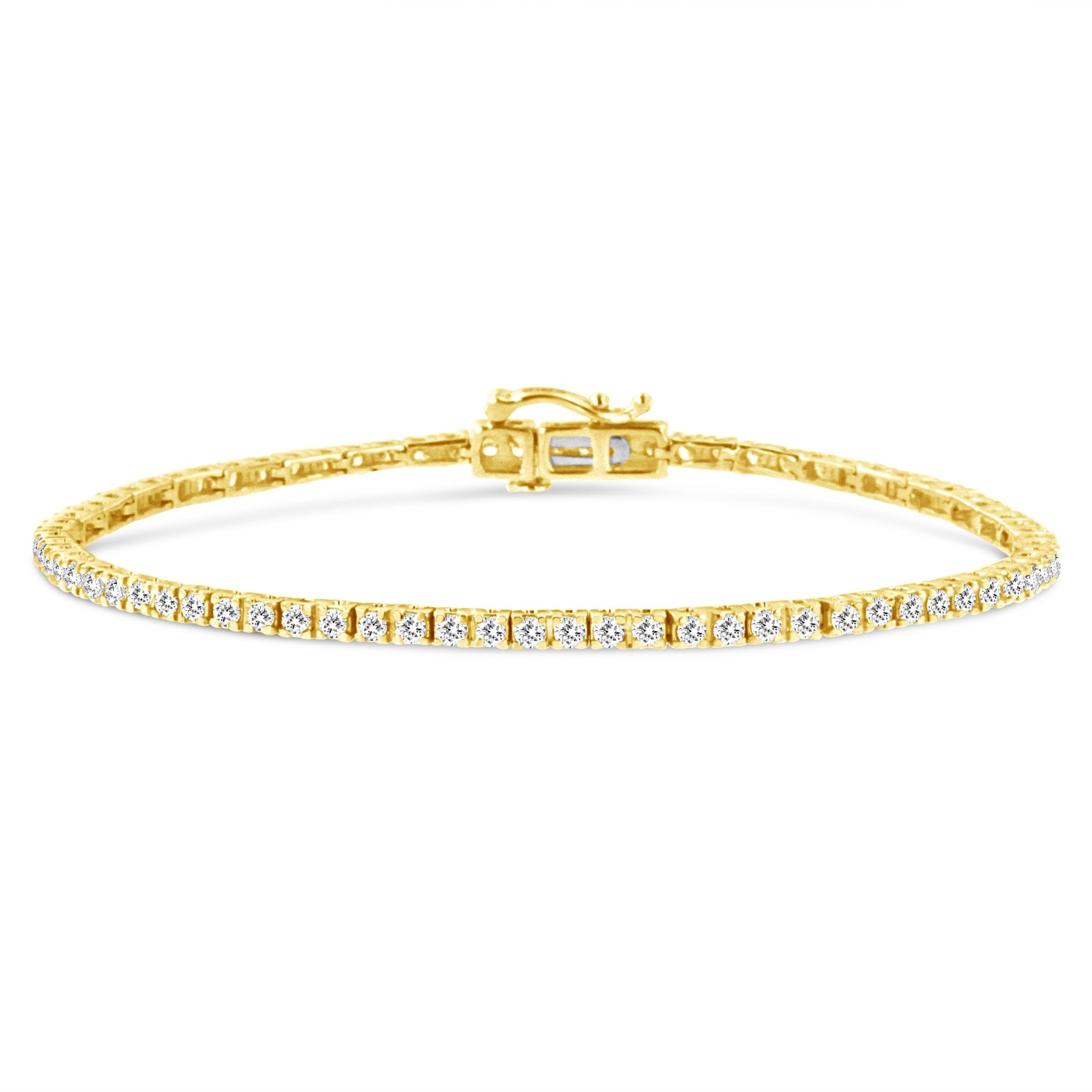 14K Yellow Gold Plated .925 Sterling Silver 2.0 Cttw Diamond Classic Link Tennis Bracelet (K-L Color, I2-I3 Clarity) - 7-1/4