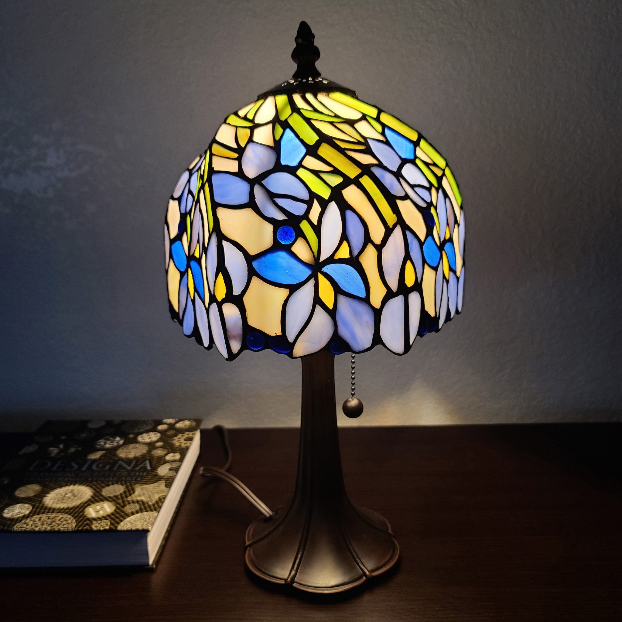 15" Tiffany Style Blue Floral Table Lamp - Tuesday Morning-Table Lamps