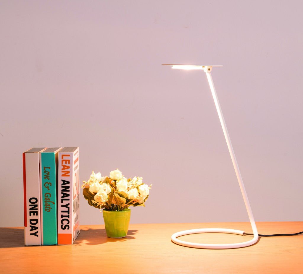 15" White Metal Desk Table Lamp With White Shade - Tuesday Morning-Table Lamps