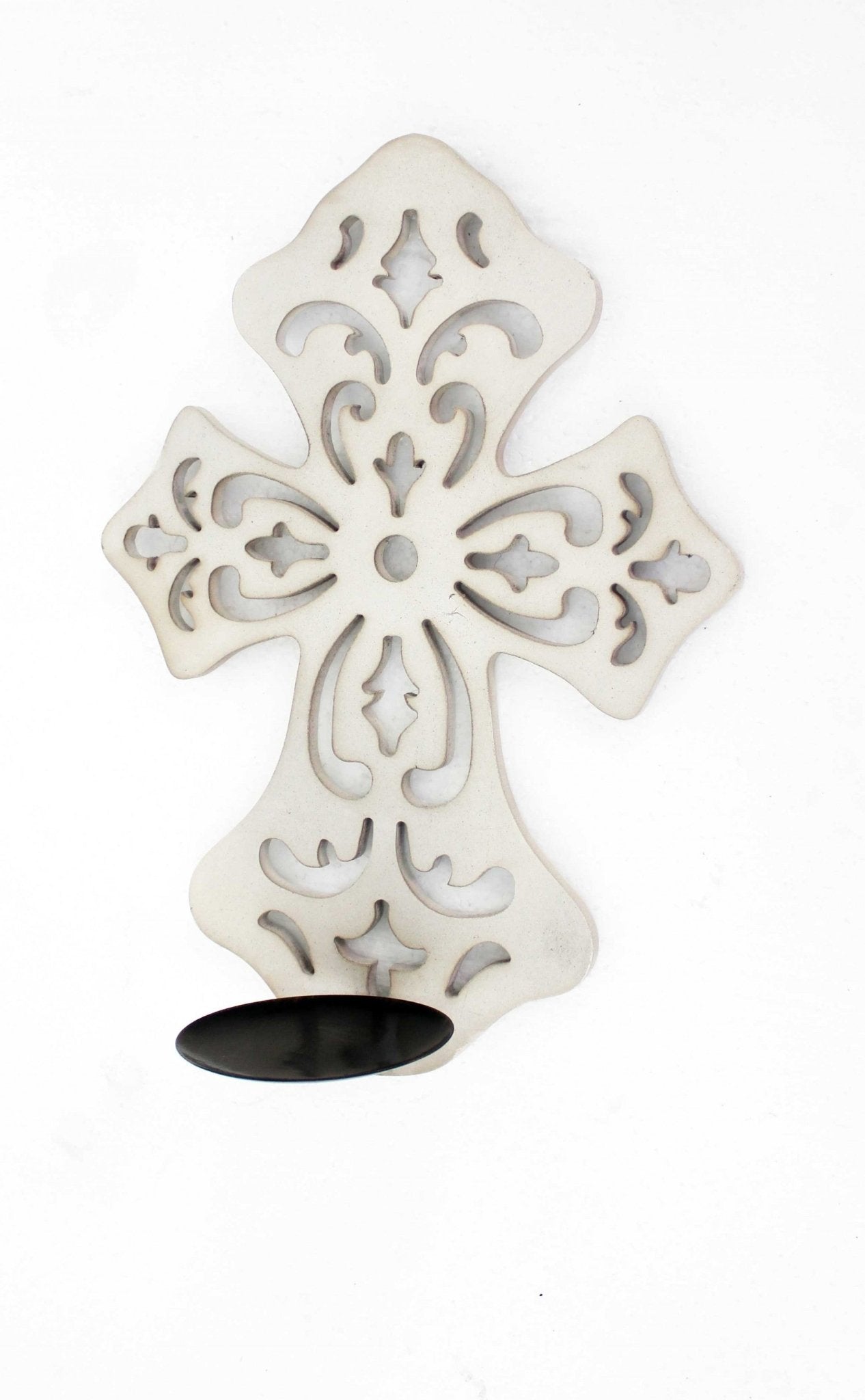 15.5-X-5-X-11-White-Wooden-Cross-Candle-Holder-Sconce-Candle-Holders