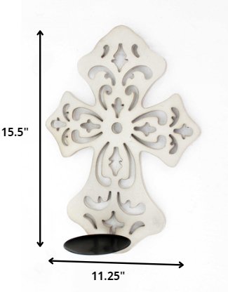 15.5 X 5 X 11 White Wooden Cross - Candle Holder Sconce - Tuesday Morning-Candle Holders