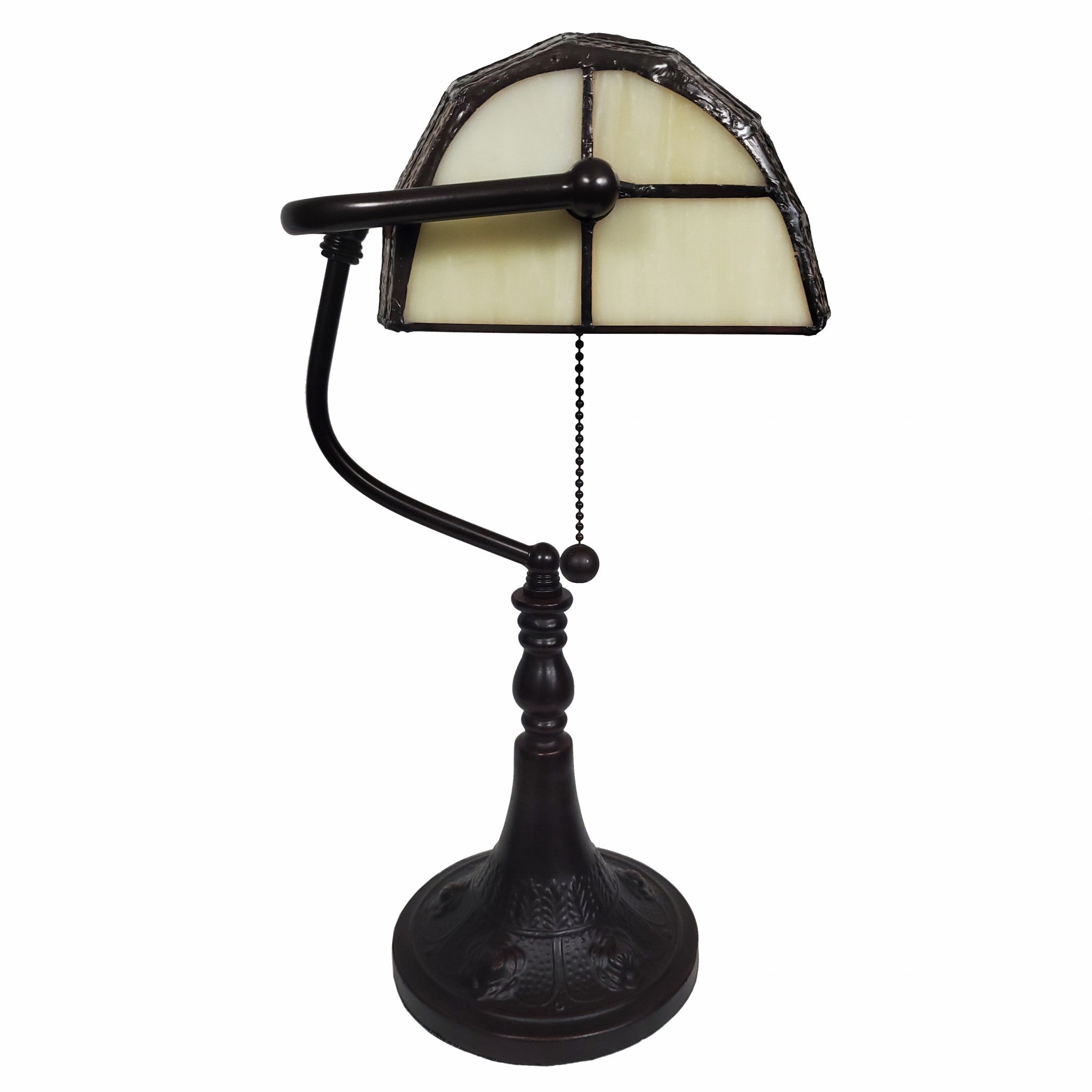 16" Tiffany Style Brown and Orange Banker Desk Lamp - Tuesday Morning-Table Lamps
