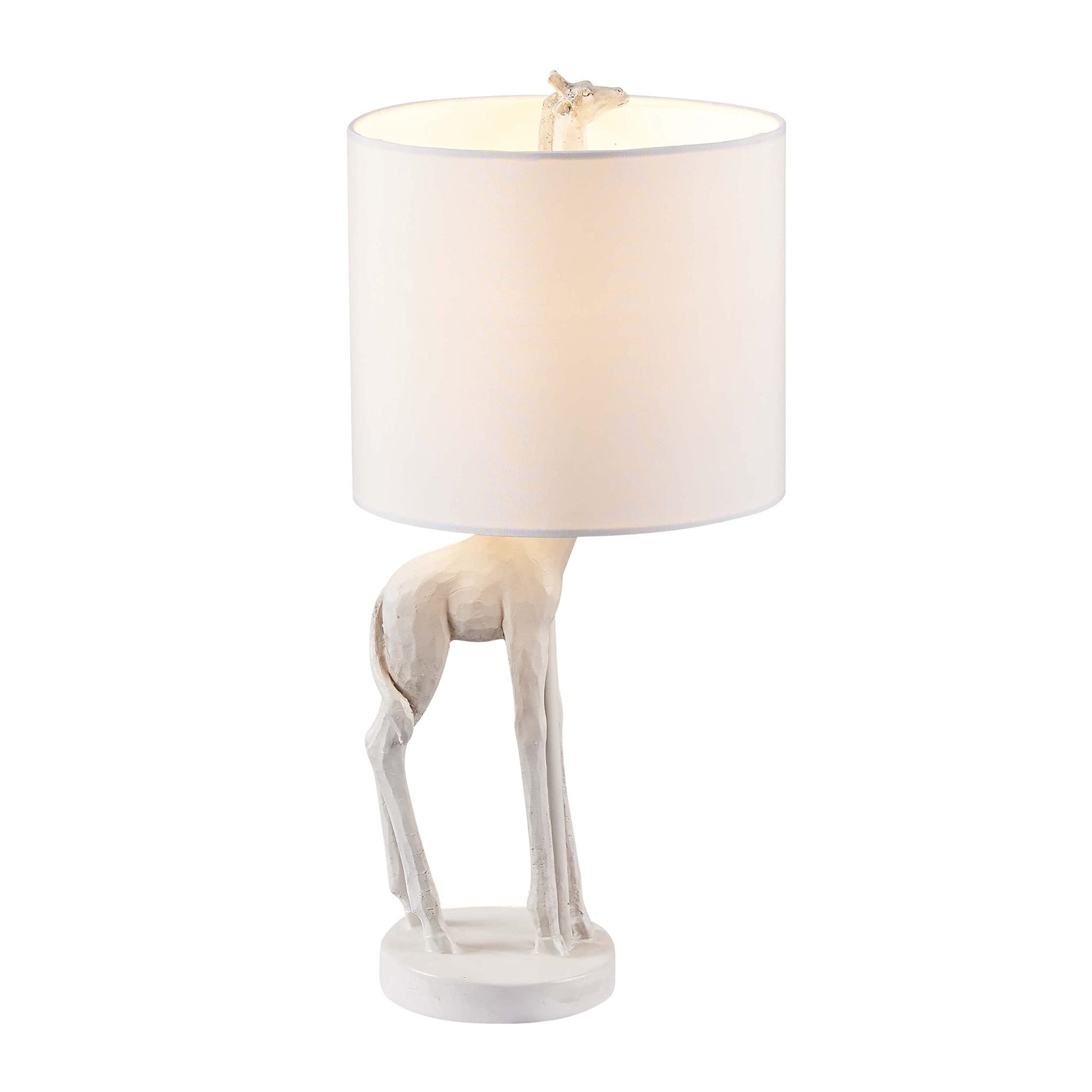 17" Gold Textured Giraffe Table Lamp With White Drum Shade - Tuesday Morning-Table Lamps