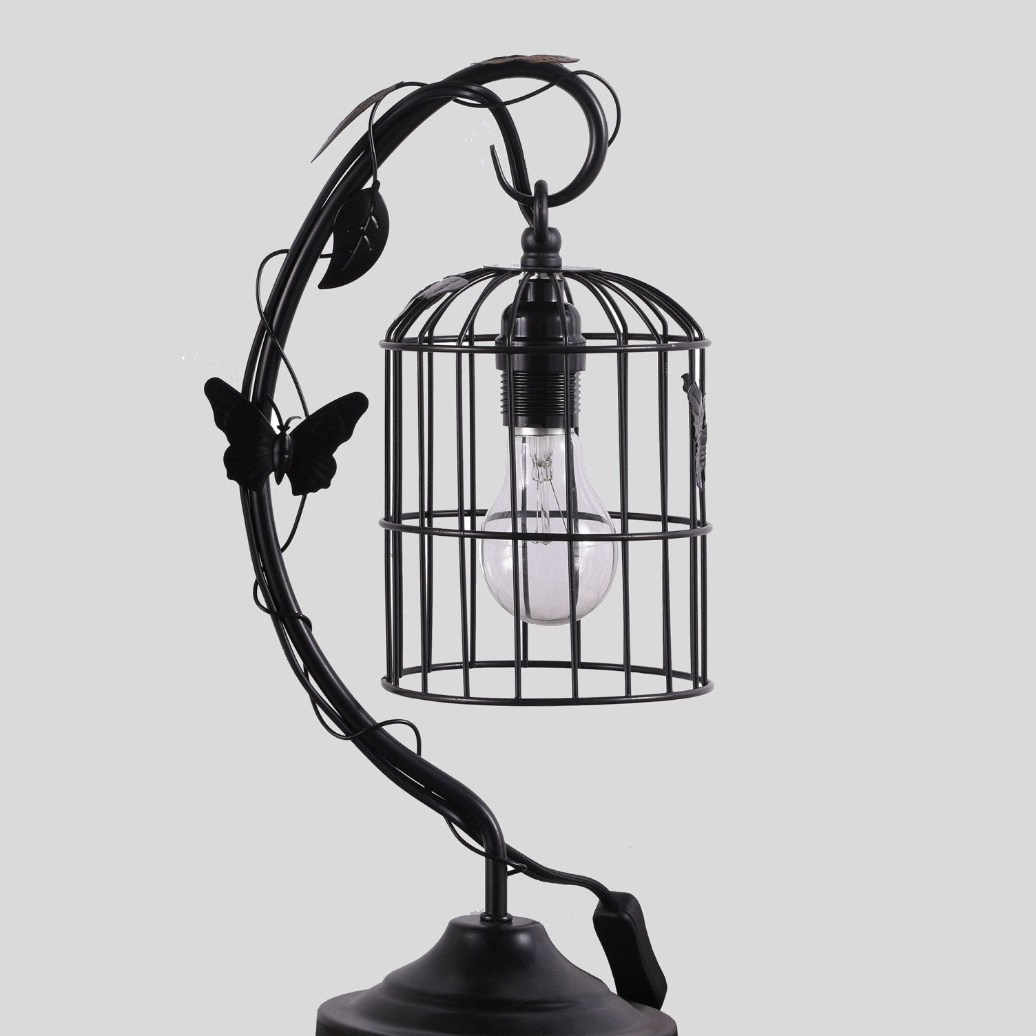 18" Black Bedside Table Lamp With Black Cage Shade - Tuesday Morning-Table Lamps
