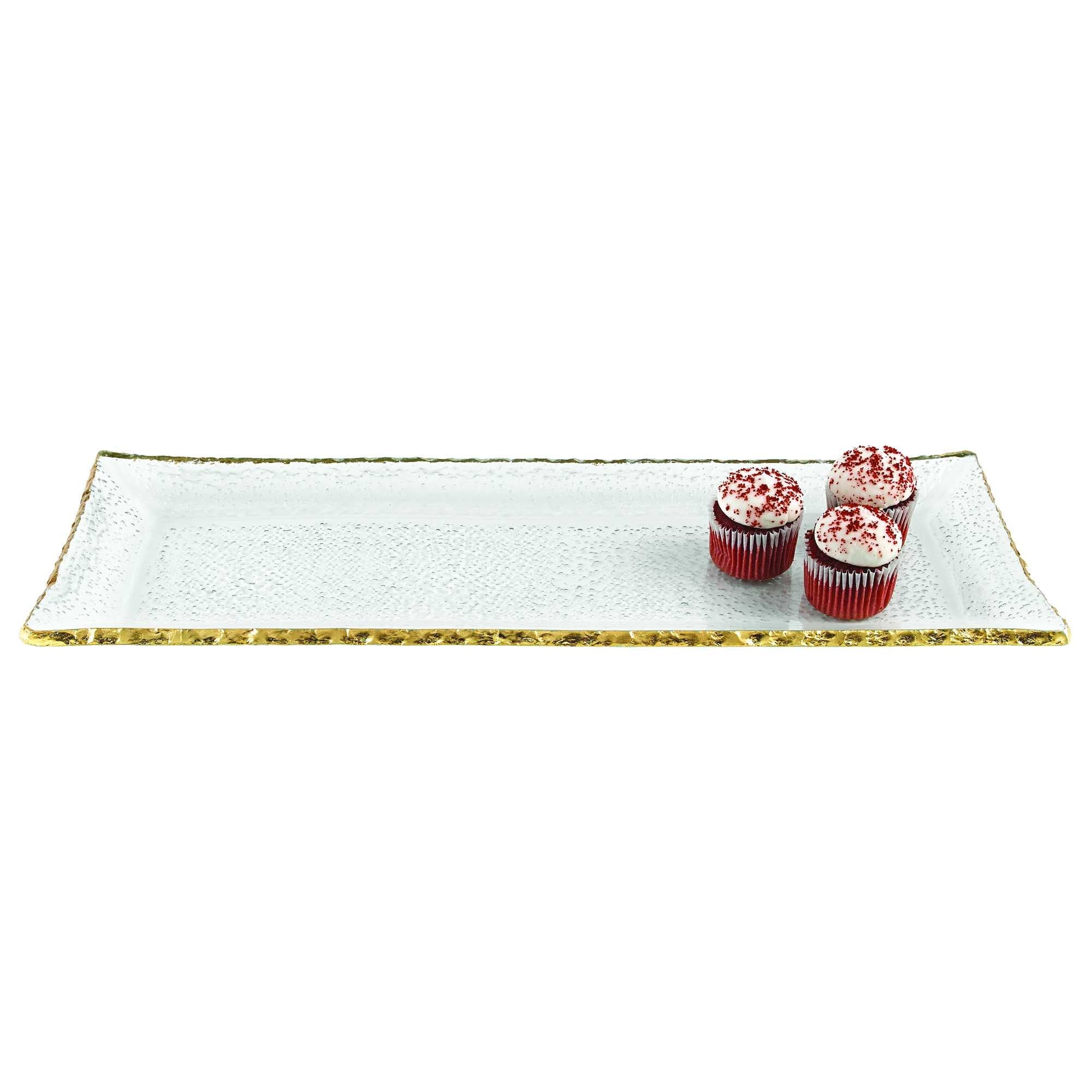 18 Mouth Blown Rectangular Edge Gold Leaf Serving Platter Or Tray - Tuesday Morning-Dinnerware