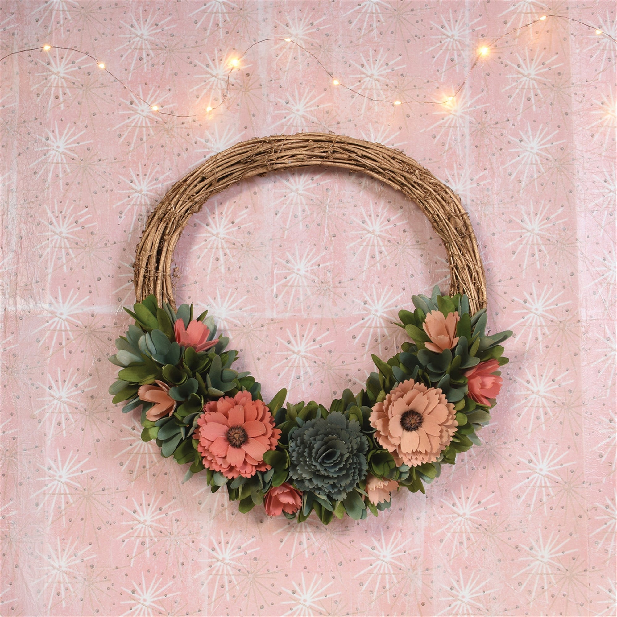 18" Pink and Green Artificial Mixed Assortment Wreath - Tuesday Morning-Wreaths