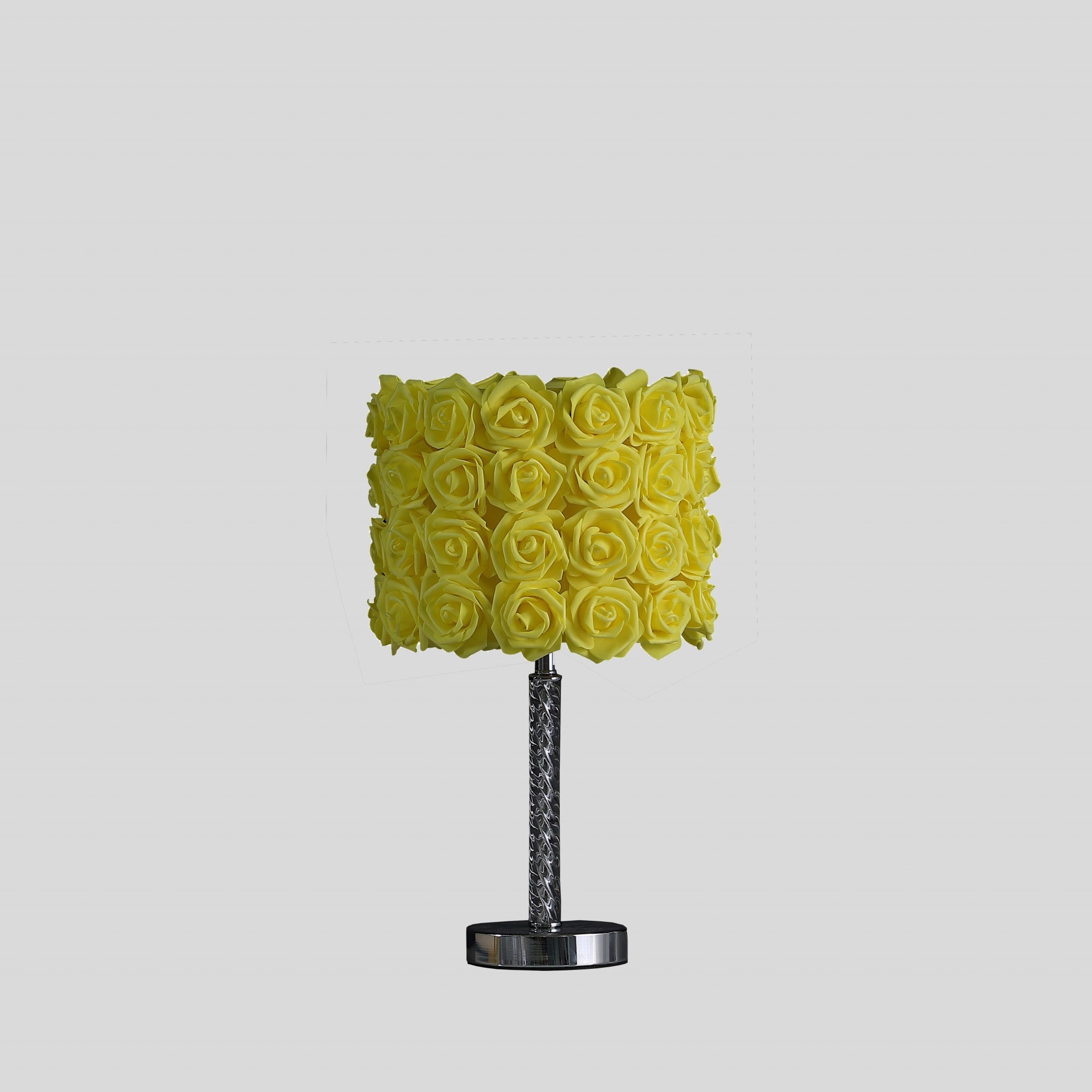 18" Silver Bedside Table Lamp With Yellow Flowers Drum Shade - Tuesday Morning-Table Lamps