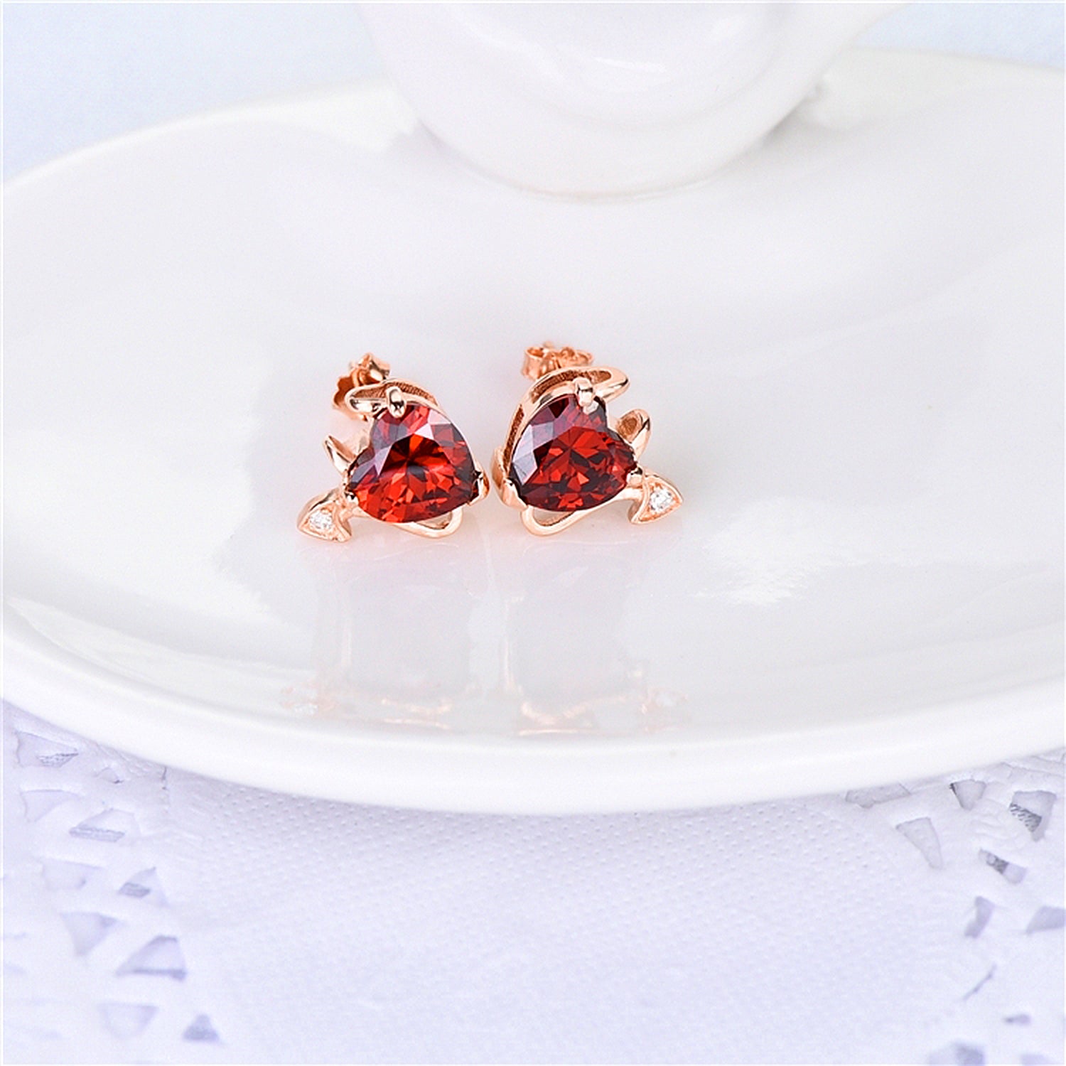 18K Gold and Ruby Stud Devil Earrings - Tuesday Morning-Stud Earrings