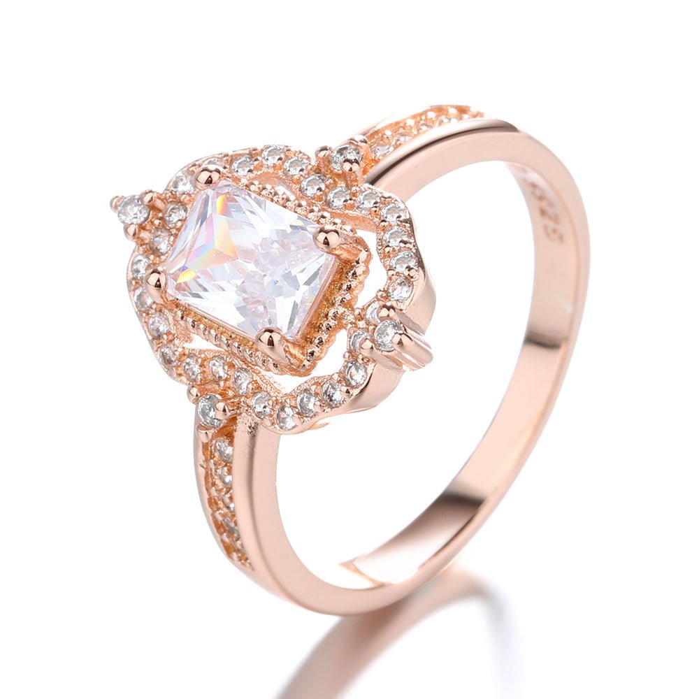 18K-Rose-Gold-Swarovski-Crystal-Vintage-Diamond-Engagement-Ring-Rings