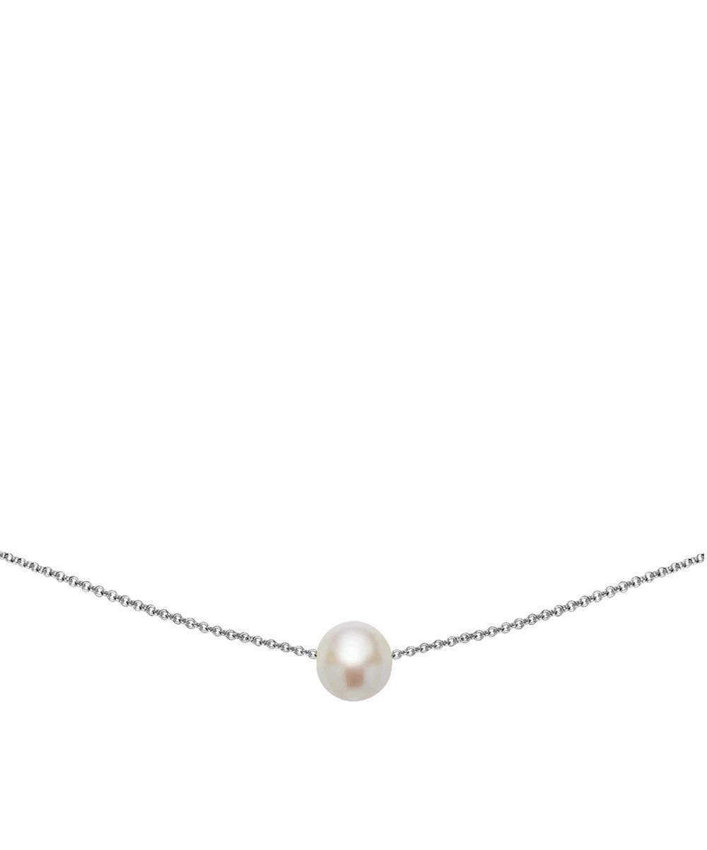 18K White Gold Faux Pearl Box Chain Pendant Necklace - Tuesday Morning-Pendant Necklaces