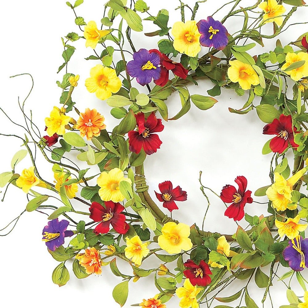 20" Green and Yellow Artificial Summer Mixed Assortment Wreath - Tuesday Morning-Wreaths