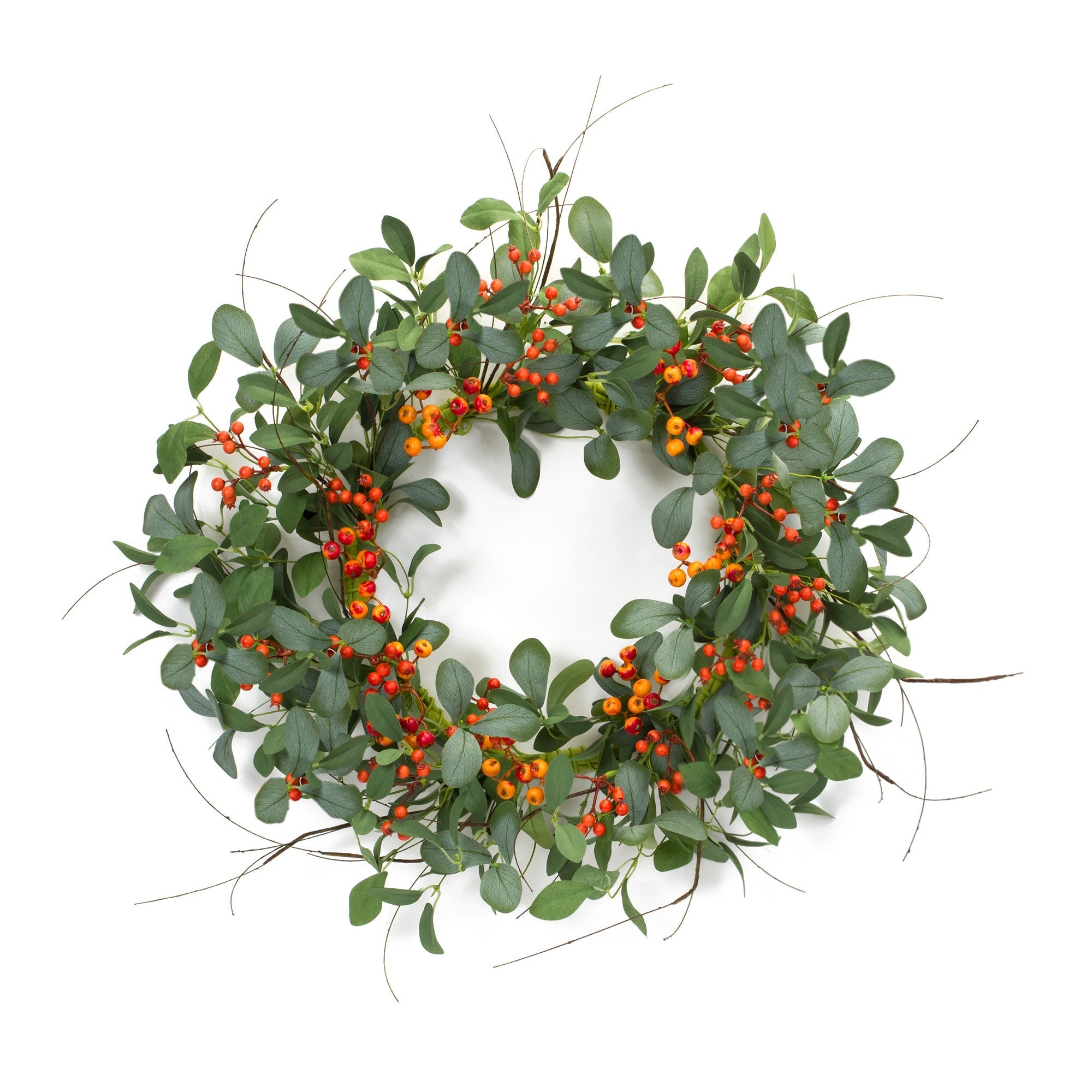 21" Green and Orange Artificial Mixed Assortment Wreath - Tuesday Morning-Wreaths