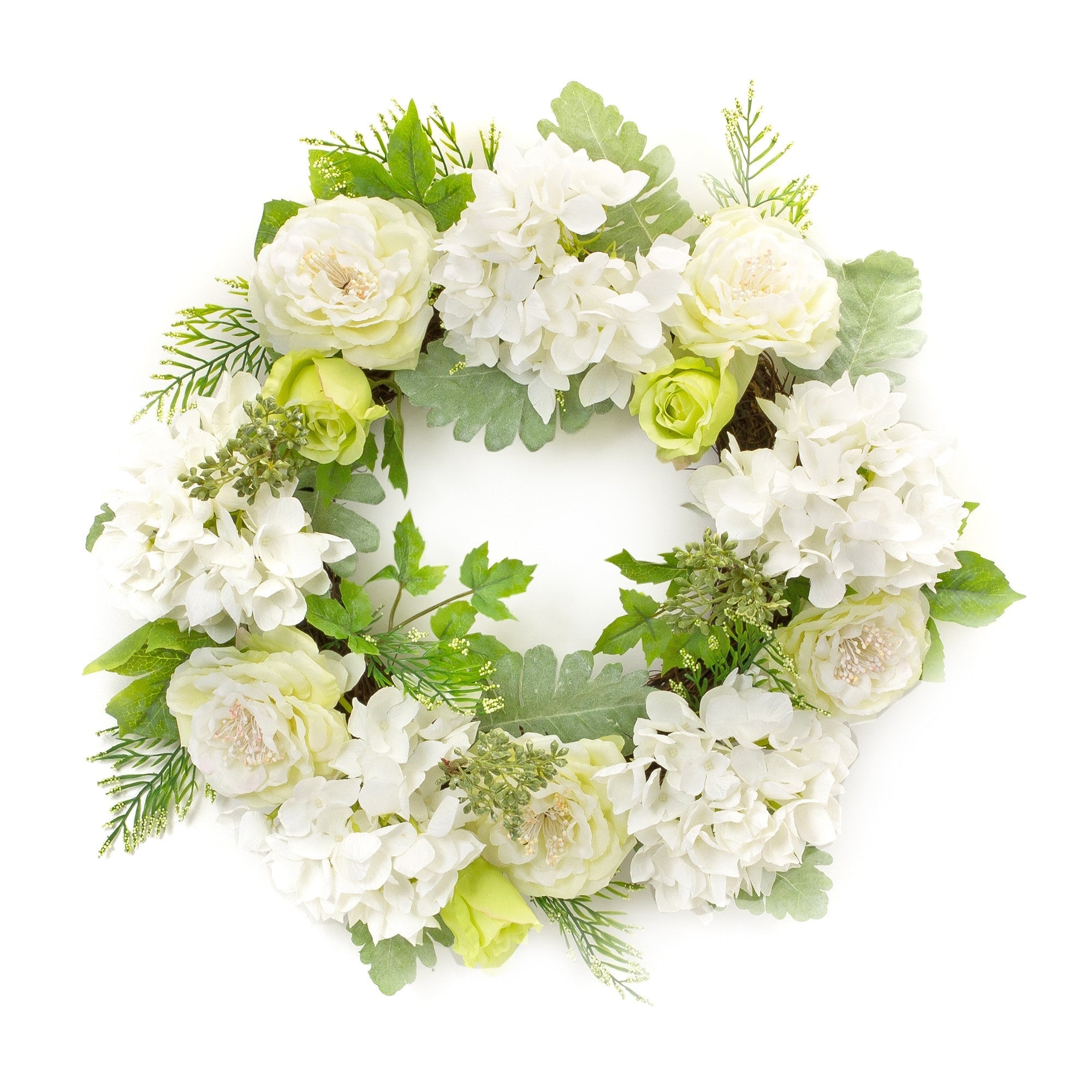 21" Green and White Artificial Mixed Assortment Wreath - Tuesday Morning-Wreaths