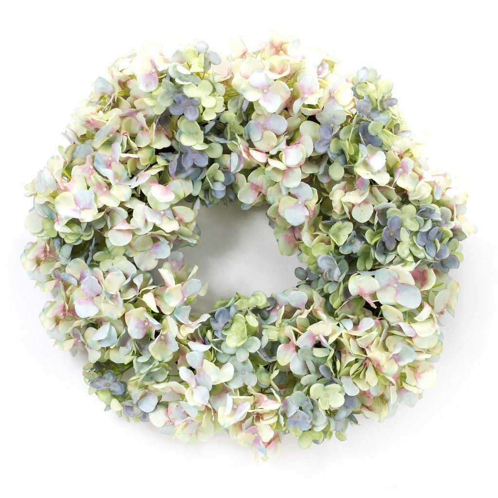 23" Green and White Artificial Hydrangea Wreath - Tuesday Morning-Wreaths