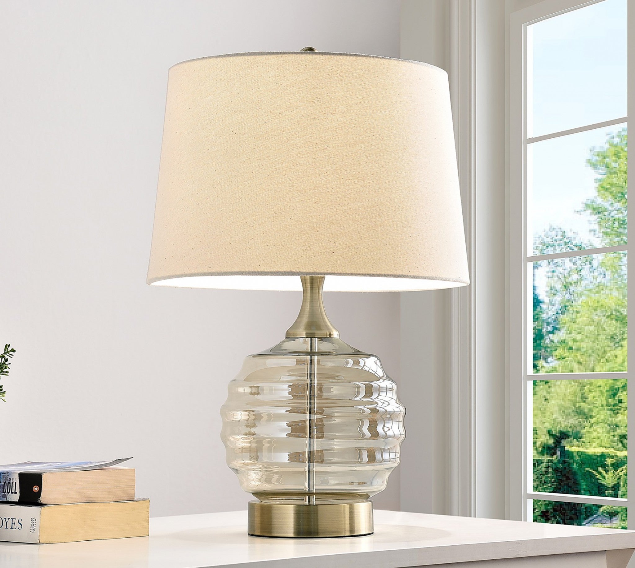 23" Off-White Metal Bedside Table Lamp With Off-White Shade - Tuesday Morning-Table Lamps