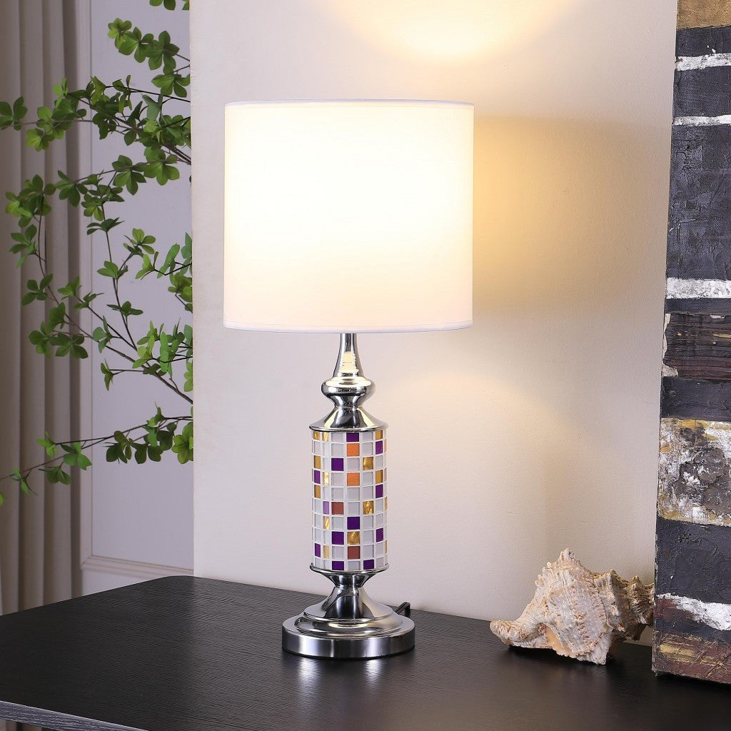 24" Silver Bedside Table Lamp With White Drum Shade - Tuesday Morning-Table Lamps