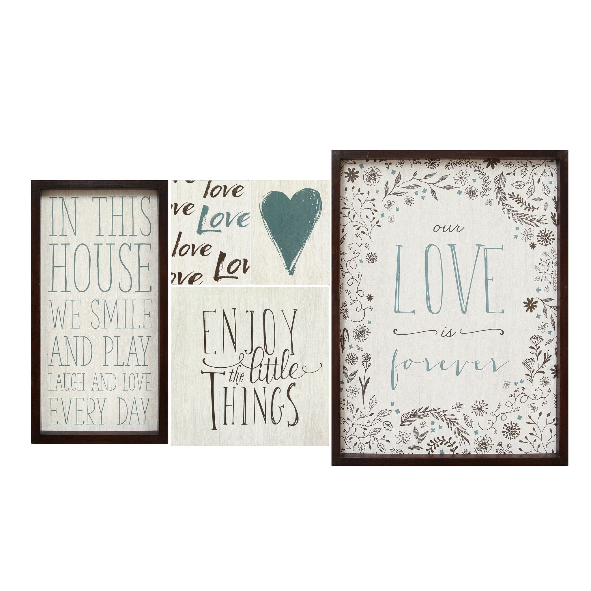 Set-Of-Five-Black-White-and-Teal-Love-Print-Wall-Art-Wall-Art