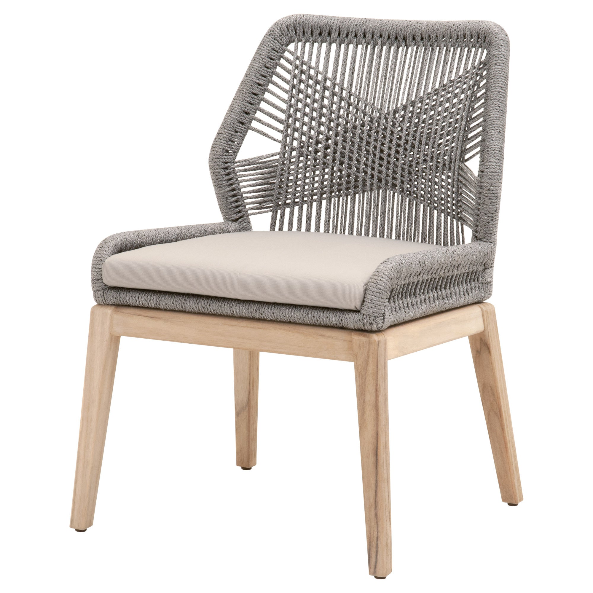26" Set Of Two Platinum And Natural Solid Wood Dining Chair With Gray Cushion - Tuesday Morning-Outdoor Chairs