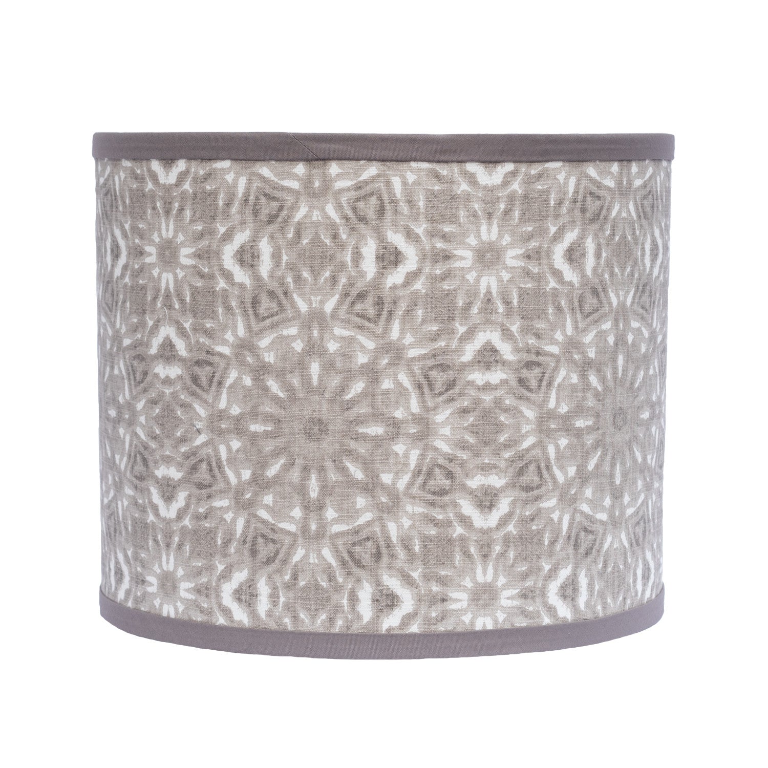 27" White Table Lamp With Gray Taupe Batik Print Drum Shade - Tuesday Morning-Table Lamps
