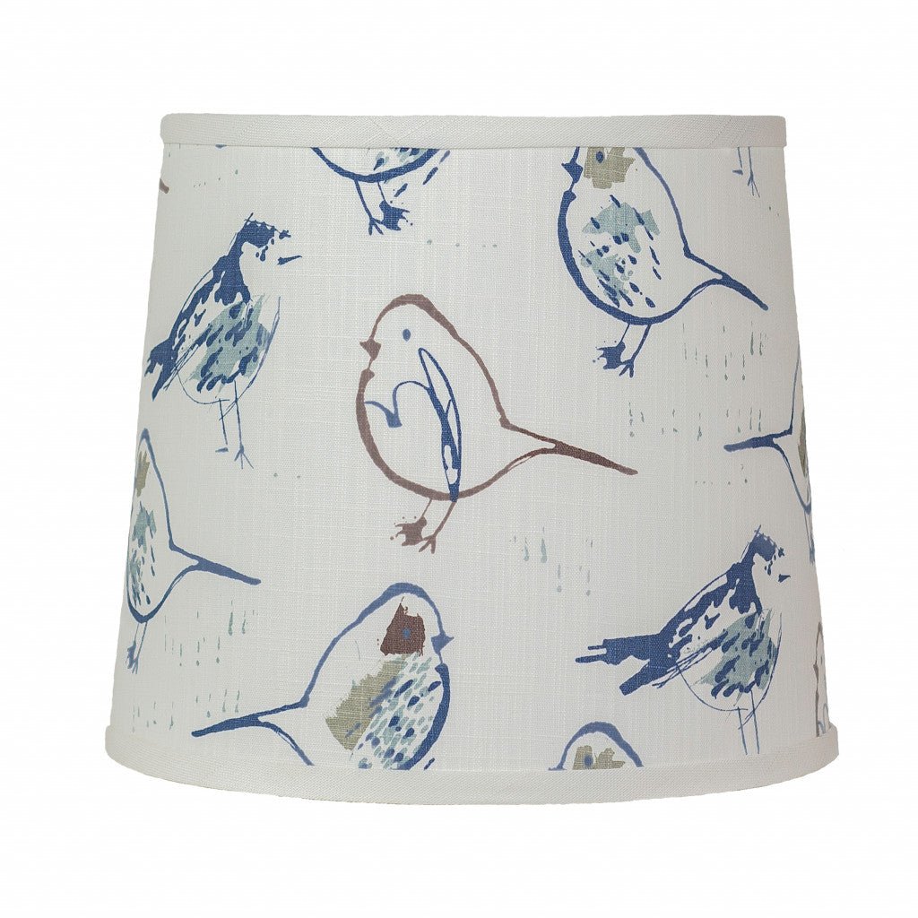 27" White Table Lamp With White Blue And Brown Birds Empire Shade - Tuesday Morning-Table Lamps