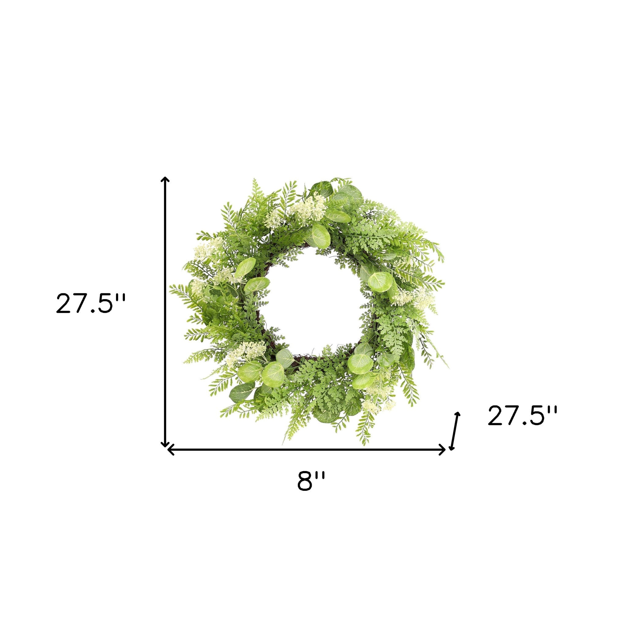 28" Green and White Artificial Fern Wreath - Tuesday Morning-Wreaths