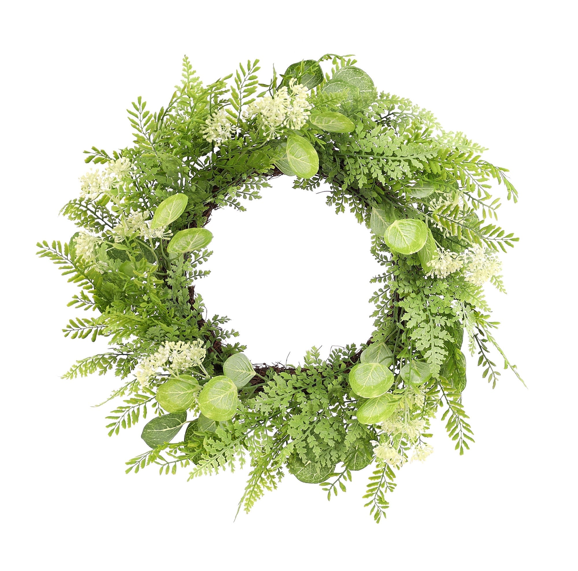 28" Green and White Artificial Fern Wreath - Tuesday Morning-Wreaths