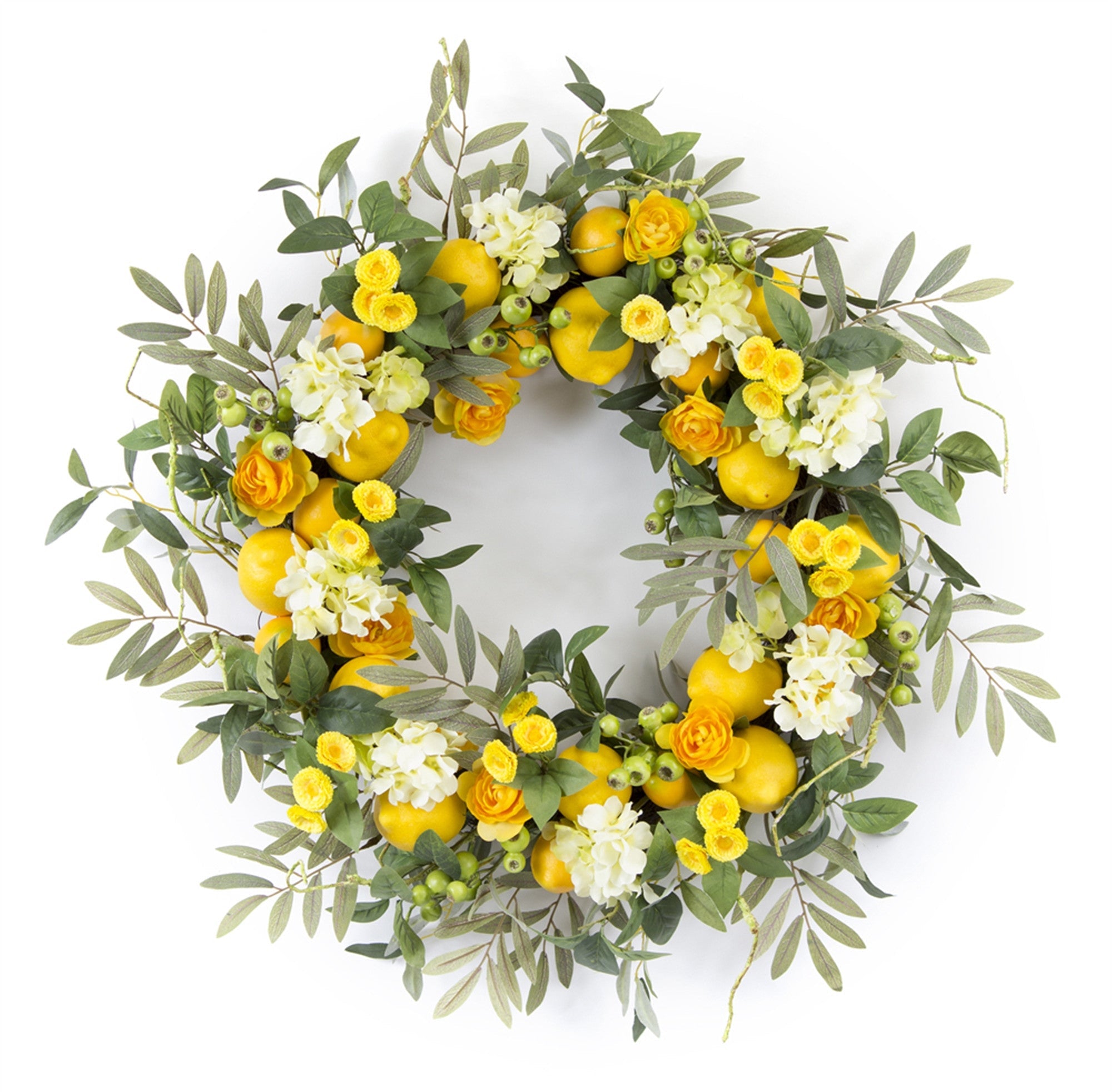 28" Green and Yellow Artificial Summer Lemon Wreath - Tuesday Morning-Wreaths