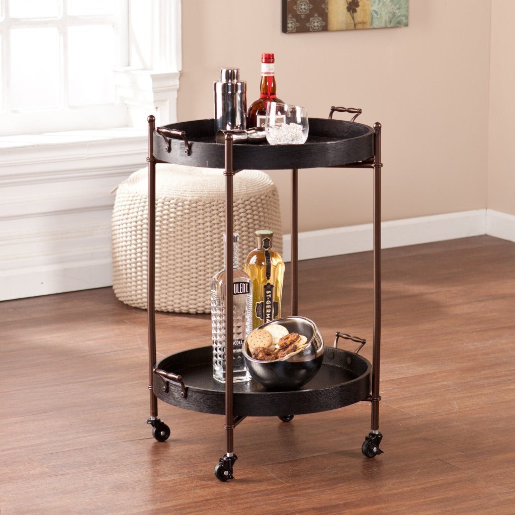 29" Black Manufactured Wood And Iron Round End Table - Tuesday Morning-Bar Carts and Servers