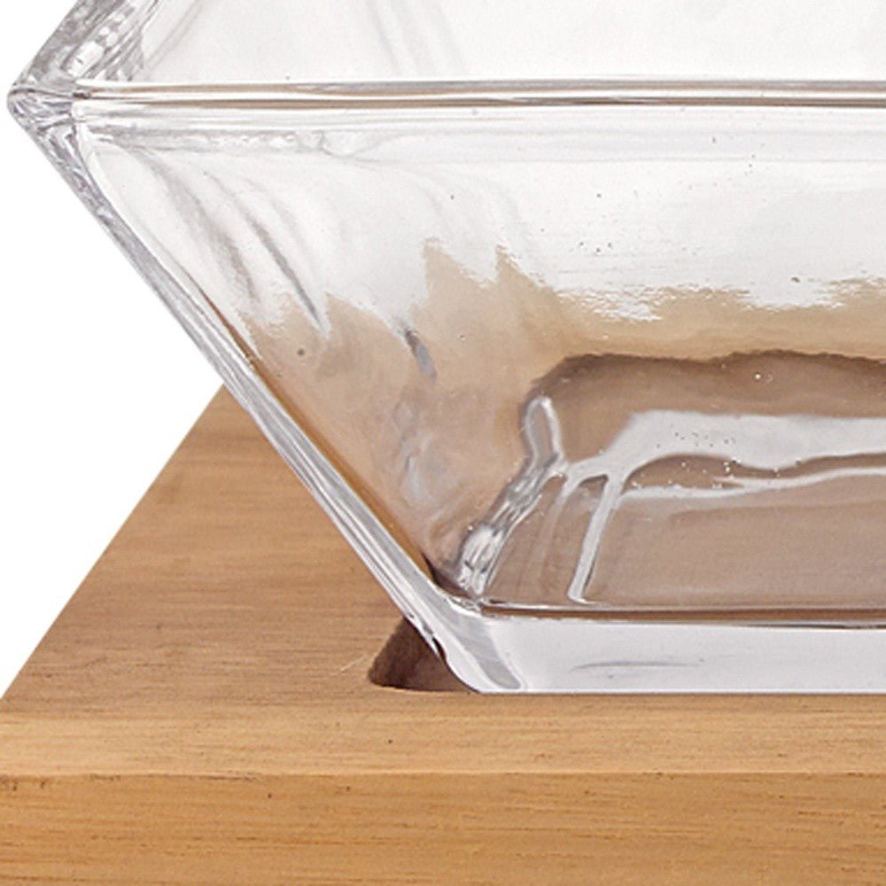 4 Mouth Blown Crystal Hostess Set 4 Pc With 3 Glass Condiment Or Dip Bowls On A Wood Tray - Tuesday Morning-Dinnerware