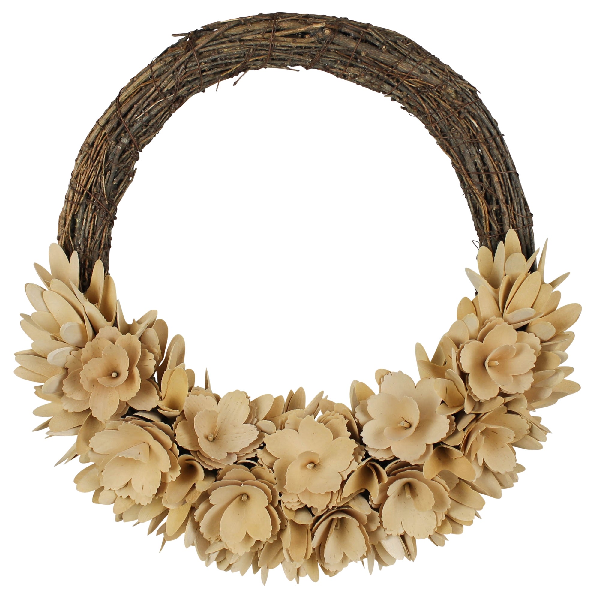 4" Tan Artificial Wood Curl Wreath - Tuesday Morning-Wreaths