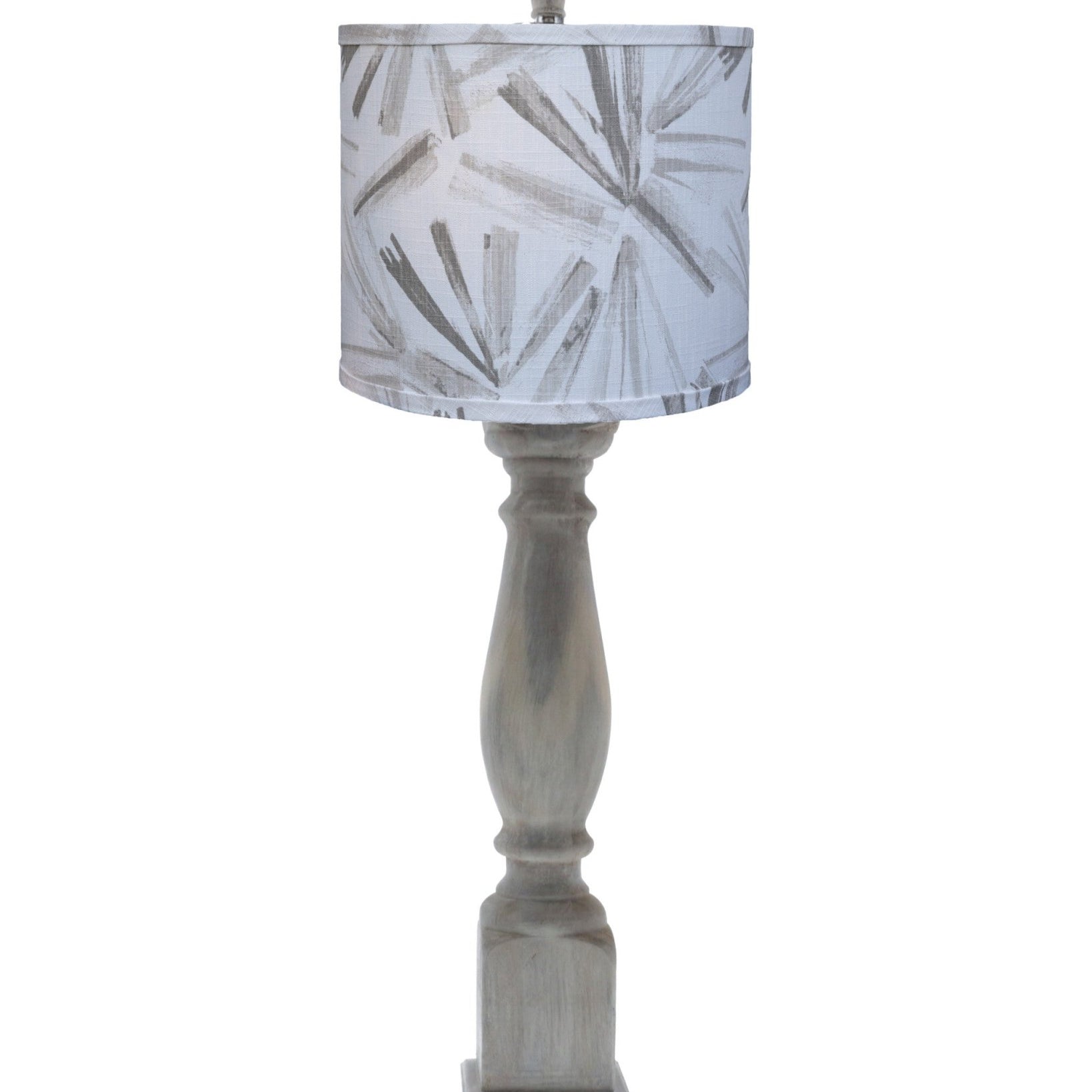 40" Rustic Washed Gray Table Lamp With White And Grey Abstract Drum Shade - Tuesday Morning-Table Lamps