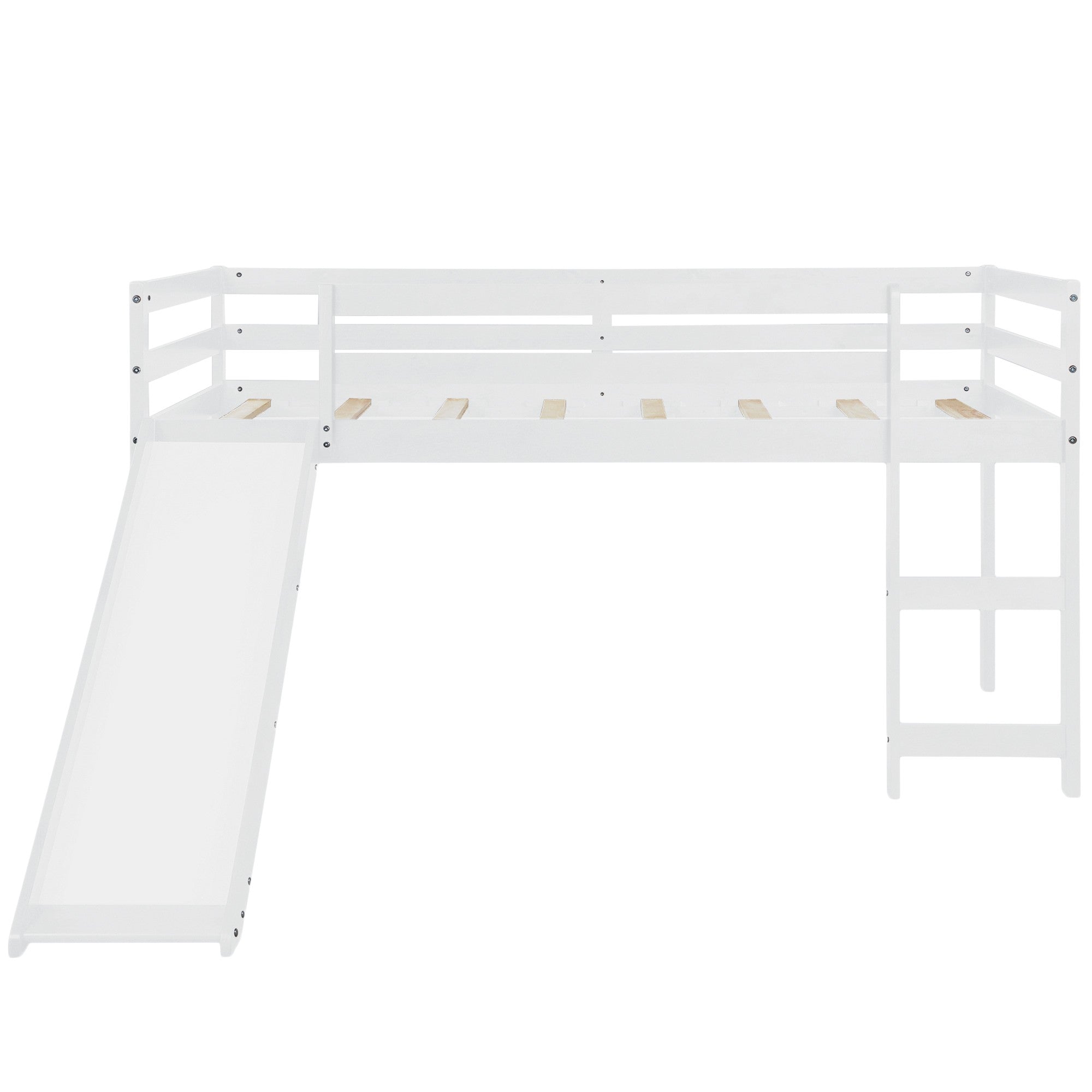 White-Low-Loft-Bed-With-Slide-Beds-&-Bed-Frames