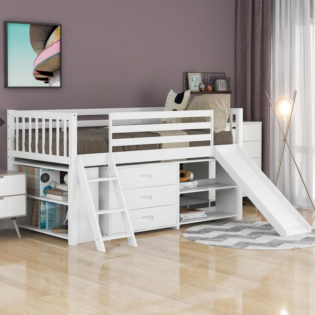 White-Twin-Loft-Bed-With-Cabinet-and-Shelves-Beds-&-Bed-Frames