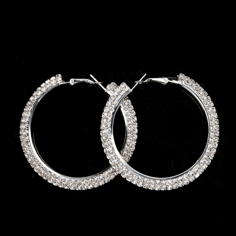 50mm Crystal Hoop Earring in White Gold - Tuesday Morning-Hoop Earrings