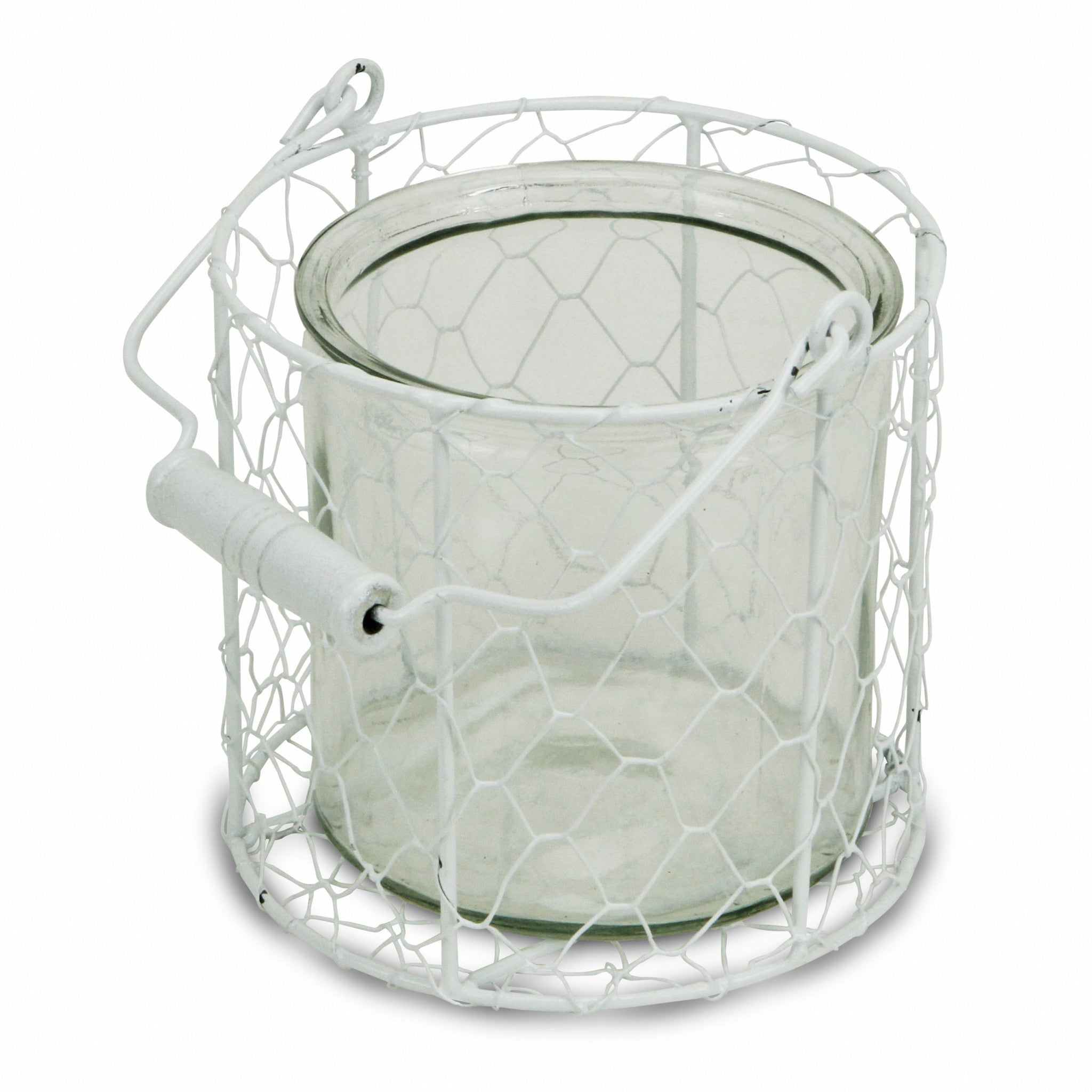5.25 White and Clear Wire Basket and Glass Jar - Tuesday Morning-Sculptures