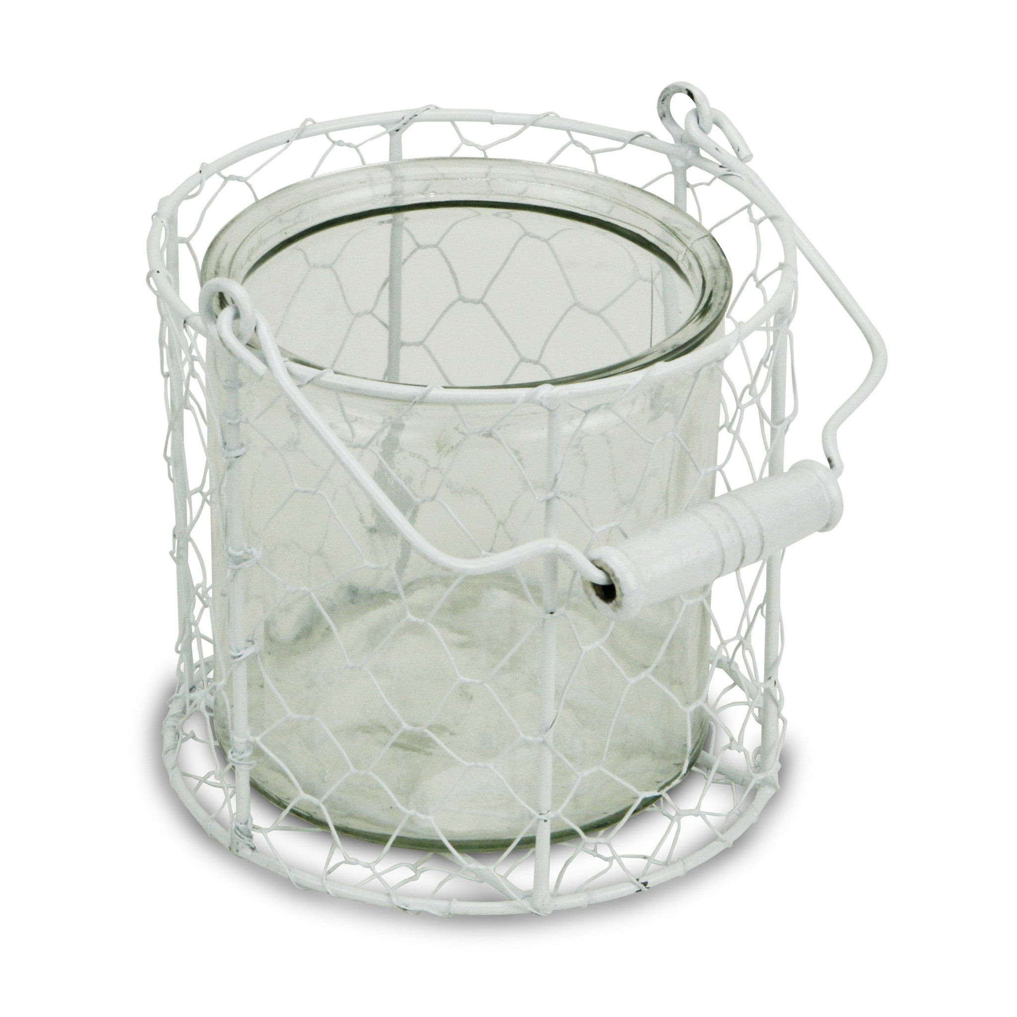 5.25 White and Clear Wire Basket and Glass Jar - Tuesday Morning-Sculptures