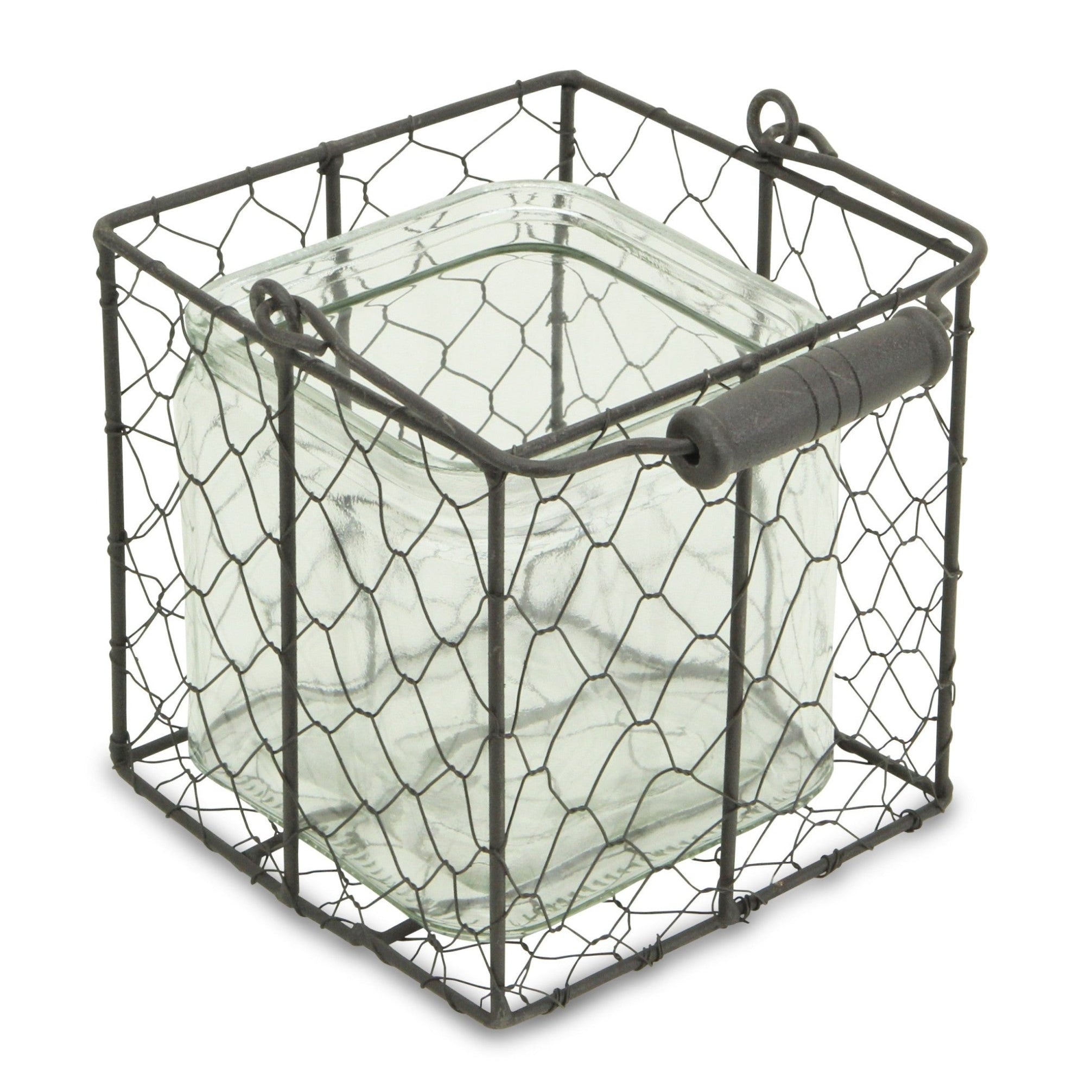 5.5" Brown and Clear Square Wire Basket and Glass Jar - Tuesday Morning-Sculptures