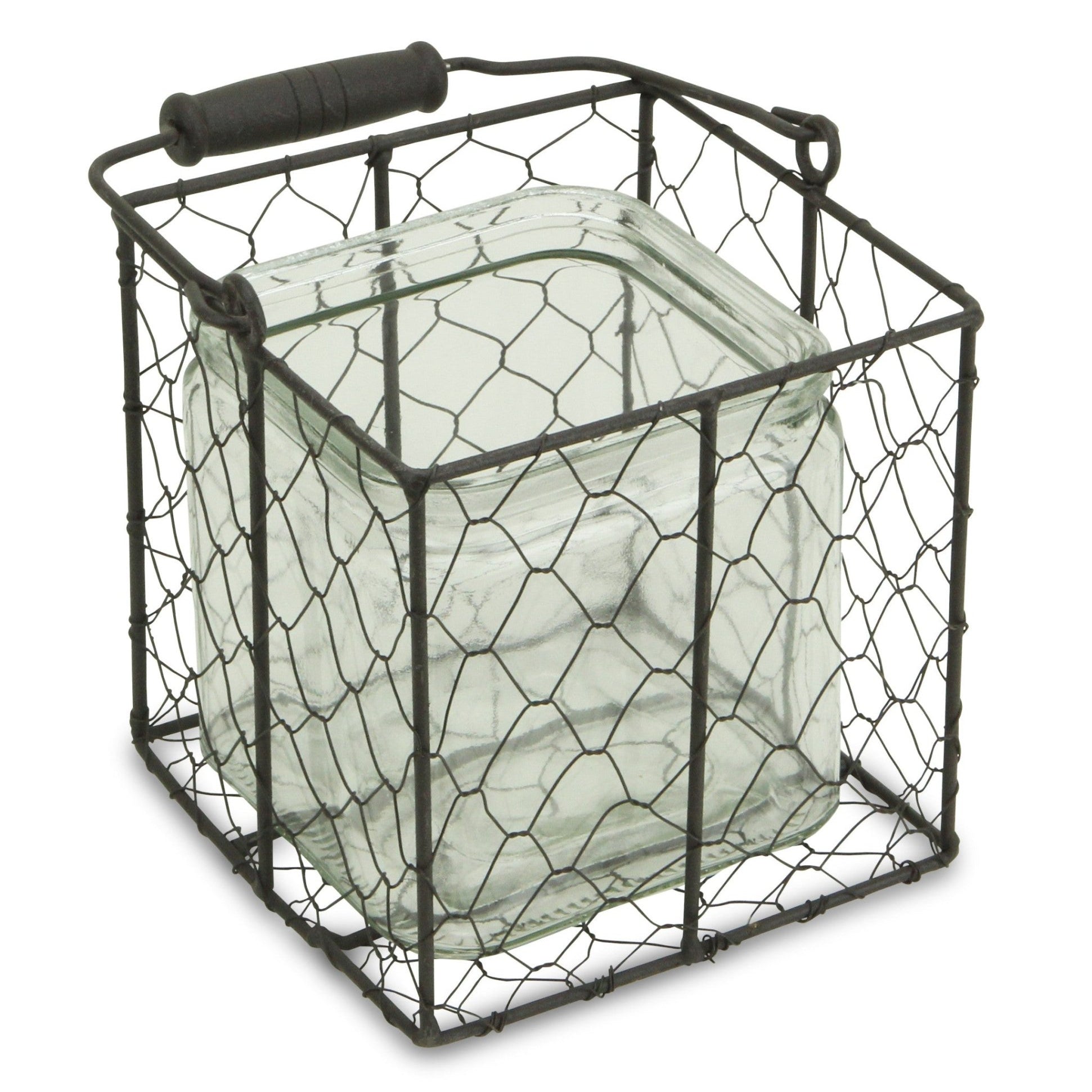 5.5" Brown and Clear Square Wire Basket and Glass Jar - Tuesday Morning-Sculptures