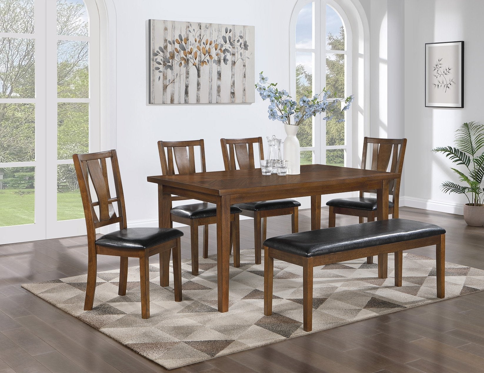 6-piece Outdoor Dining Set with Bench, Brown Cherry - Tuesday Morning-Dining Sets