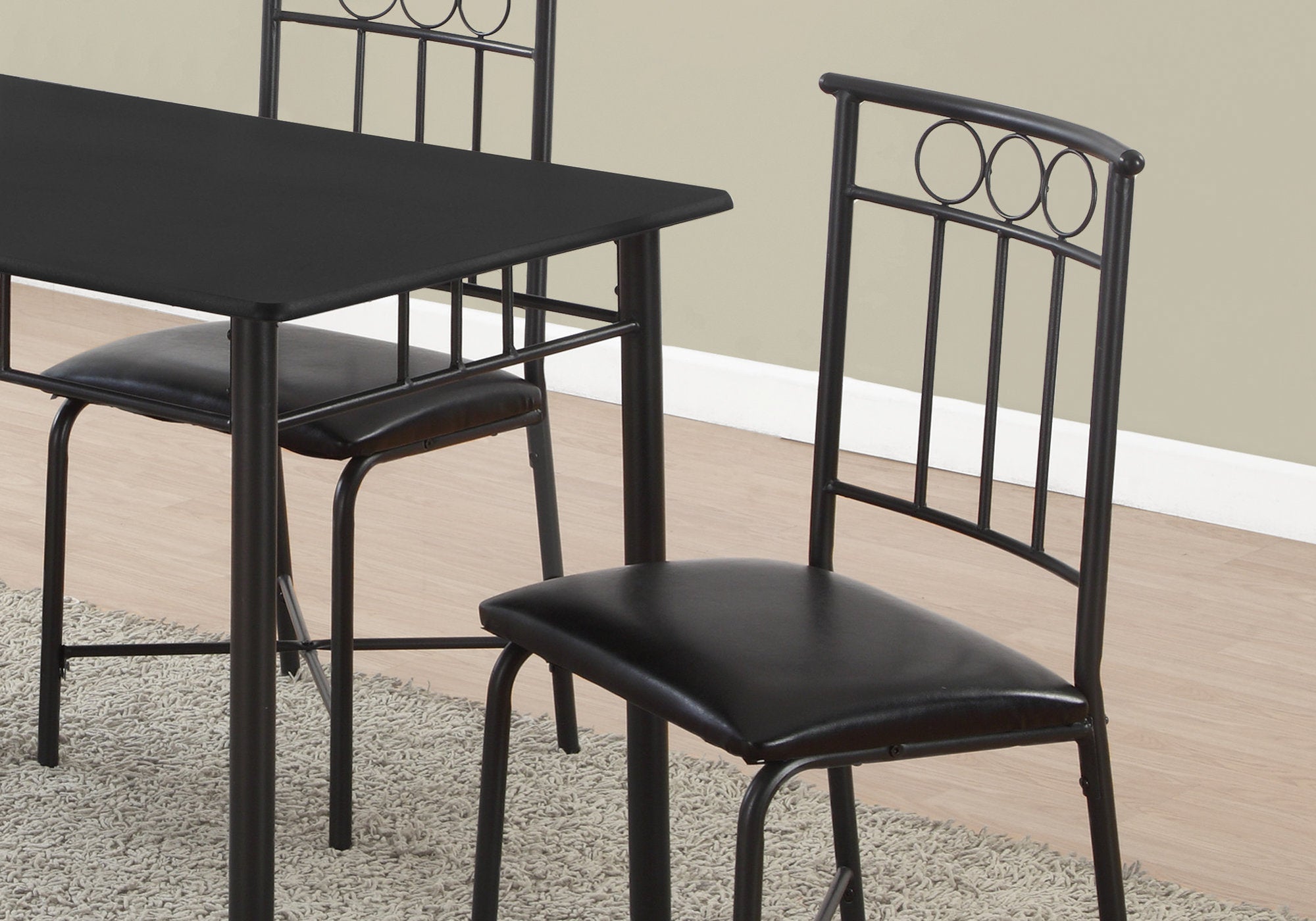 61.5" X 73.5" X 101" Black Metal Foam Polyurethane Leather Look Polyes 5Pcs Dining Set - Tuesday Morning-Dining Sets