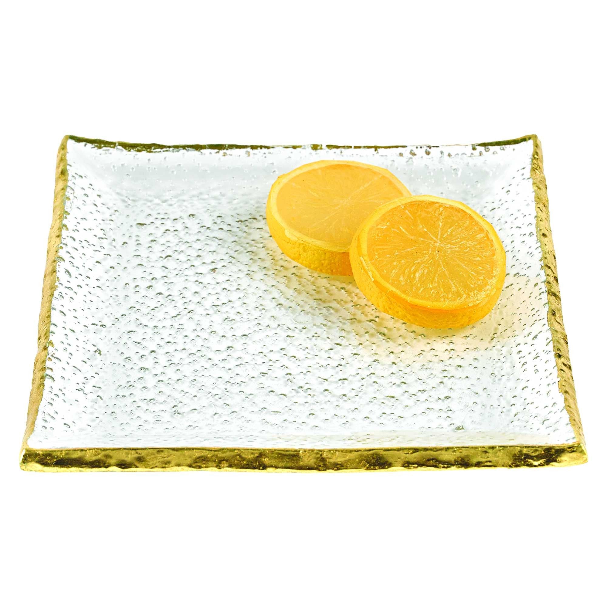 7 Glass Set Of 4 Square Edge Gold Plates - Tuesday Morning-Dinnerware