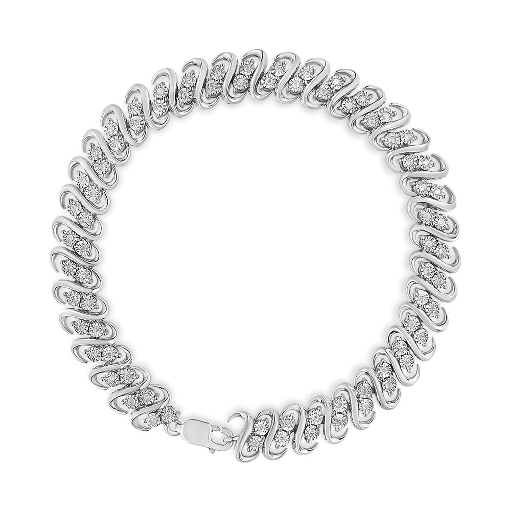 .925 Sterling 1/2 Cttw Diamond Double Row S-Link Bracelet (I-J Color, I2-I3 Clarity) - 7.25