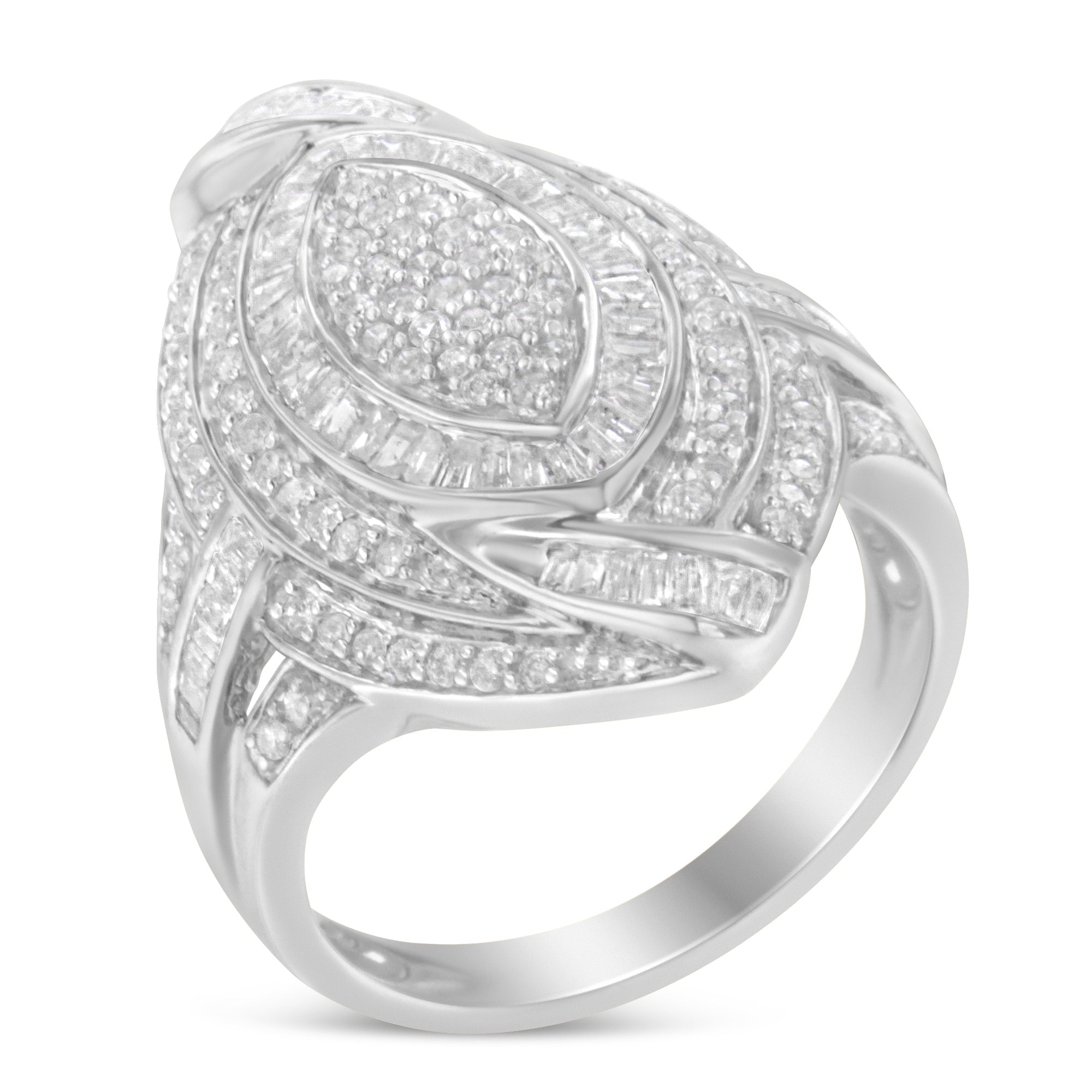 .925-Sterling-Silver-&-1-1/8-Cttw-Diamond-Marquise-Shaped-Cluster-Triple-Halo-Knot-Cocktail-Fashion-Ring-(I-J-Color,-I2-I3-Clarity)-Size-6-1/4-Rings