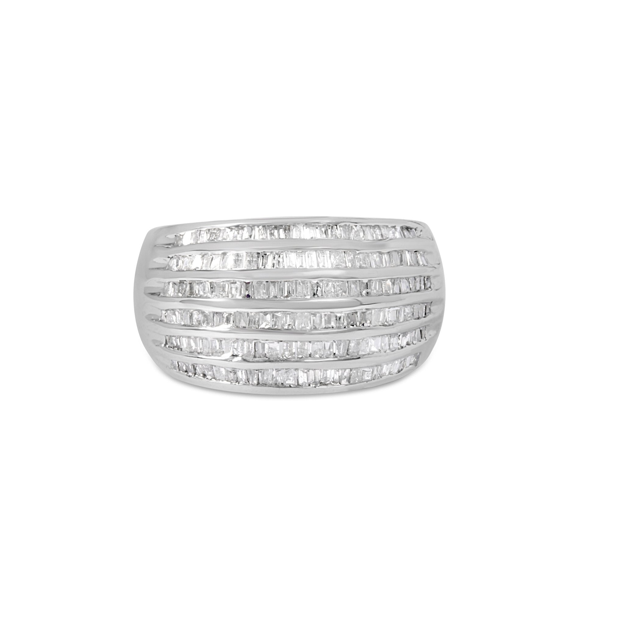 .925-Sterling-Silver-1.0-Cttw-Baguette-Cut-Diamond-6-Row-Channel-Set-Domed-Tapered-Cocktail-Fashion-Ring-(H-I-Color,-I2-I3-Clarity)-Size-7-3/4-Rings