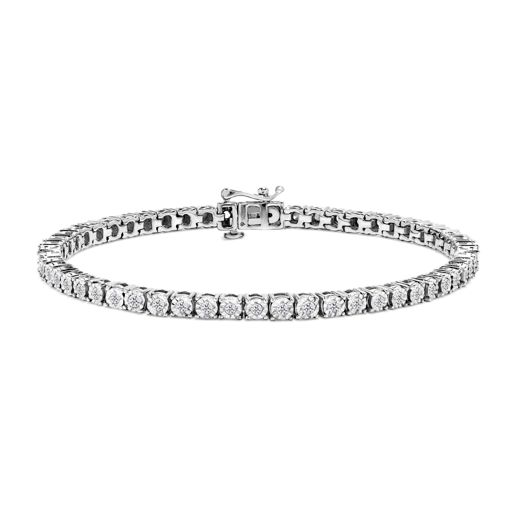 .925 Sterling Silver 1.0 Cttw Miracle-Set Diamond Round Faceted Bezel Tennis Bracelet (I-J Color, I3 Clarity) - 6