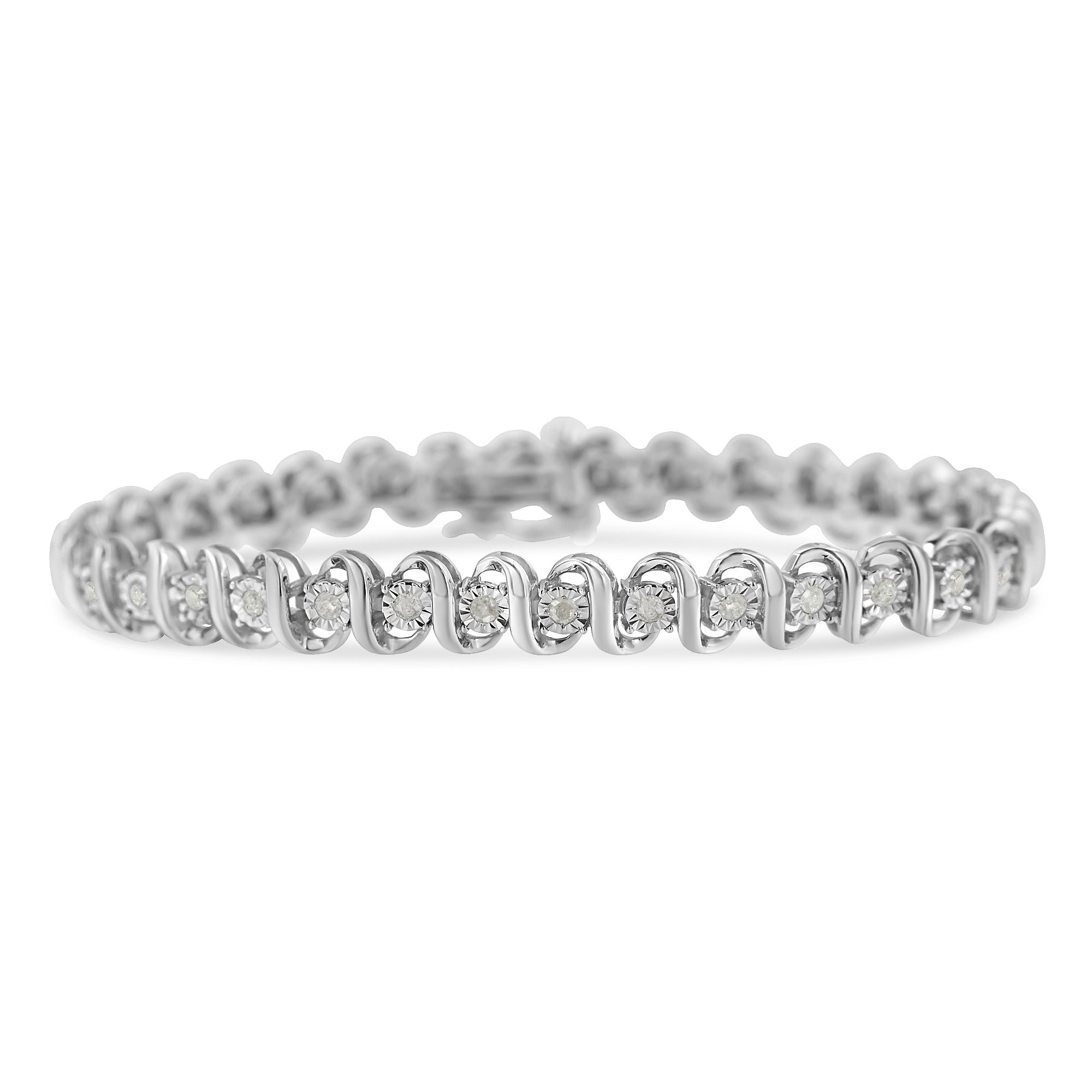 .925 Sterling Silver 1.0 Cttw Miracle-Set Round Diamond S-Link Tennis Bracelet (I-J Color, I3 Clarity) -7