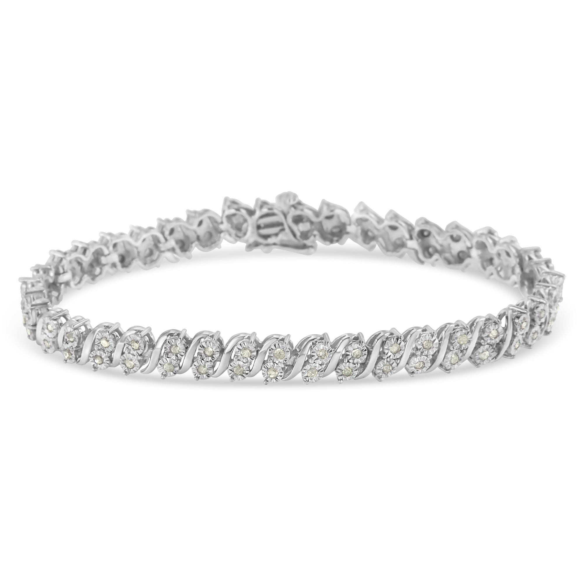 .925-Sterling-Silver-1.0-Cttw-Rose-Cut-Diamond-Two-Stone-S-Link-Tennis-Bracelet-(I-J-Color,-I2-I3-Clarity)-7”-Bracelets