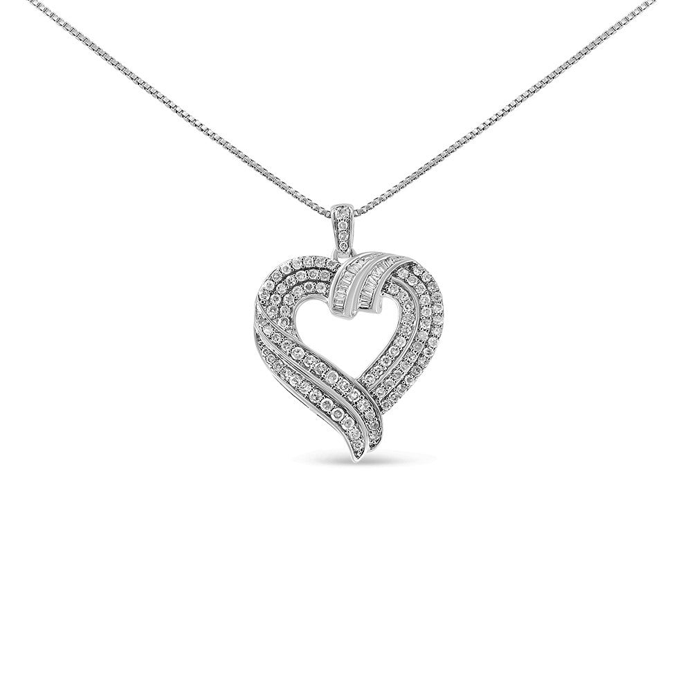 .925 Sterling Silver 1.00 Cttw Baguette Diamond Composite Open Heart 18