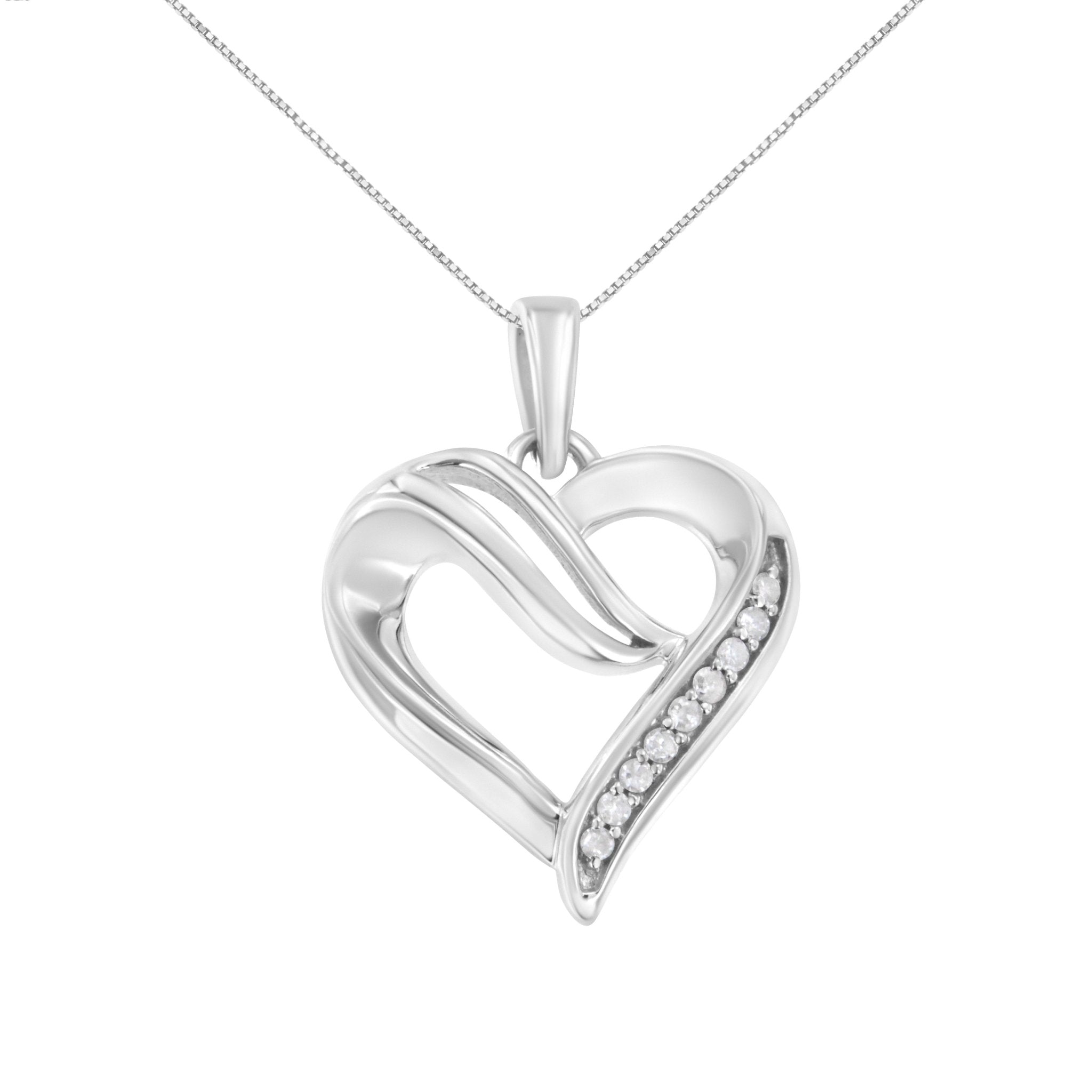 .925 Sterling Silver 1/10 Cttw Diamond Open Heart 18" Pendant Necklace (I-J Color, I2-I3 Clarity) - Tuesday Morning-Pendant Necklace